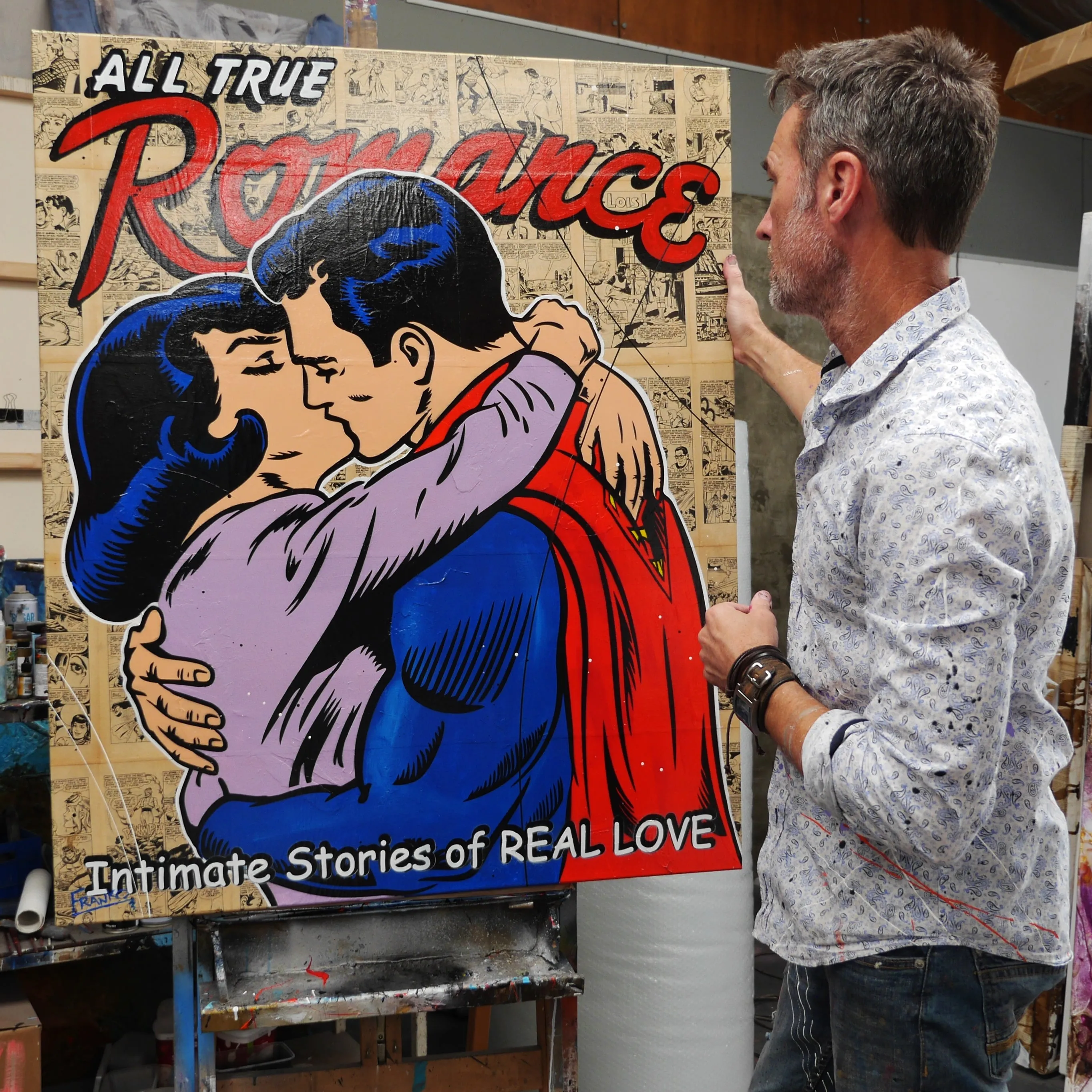Super Kiss 120cm x 100cm Superman Urban Pop Art Book Club Painting (SOLD)