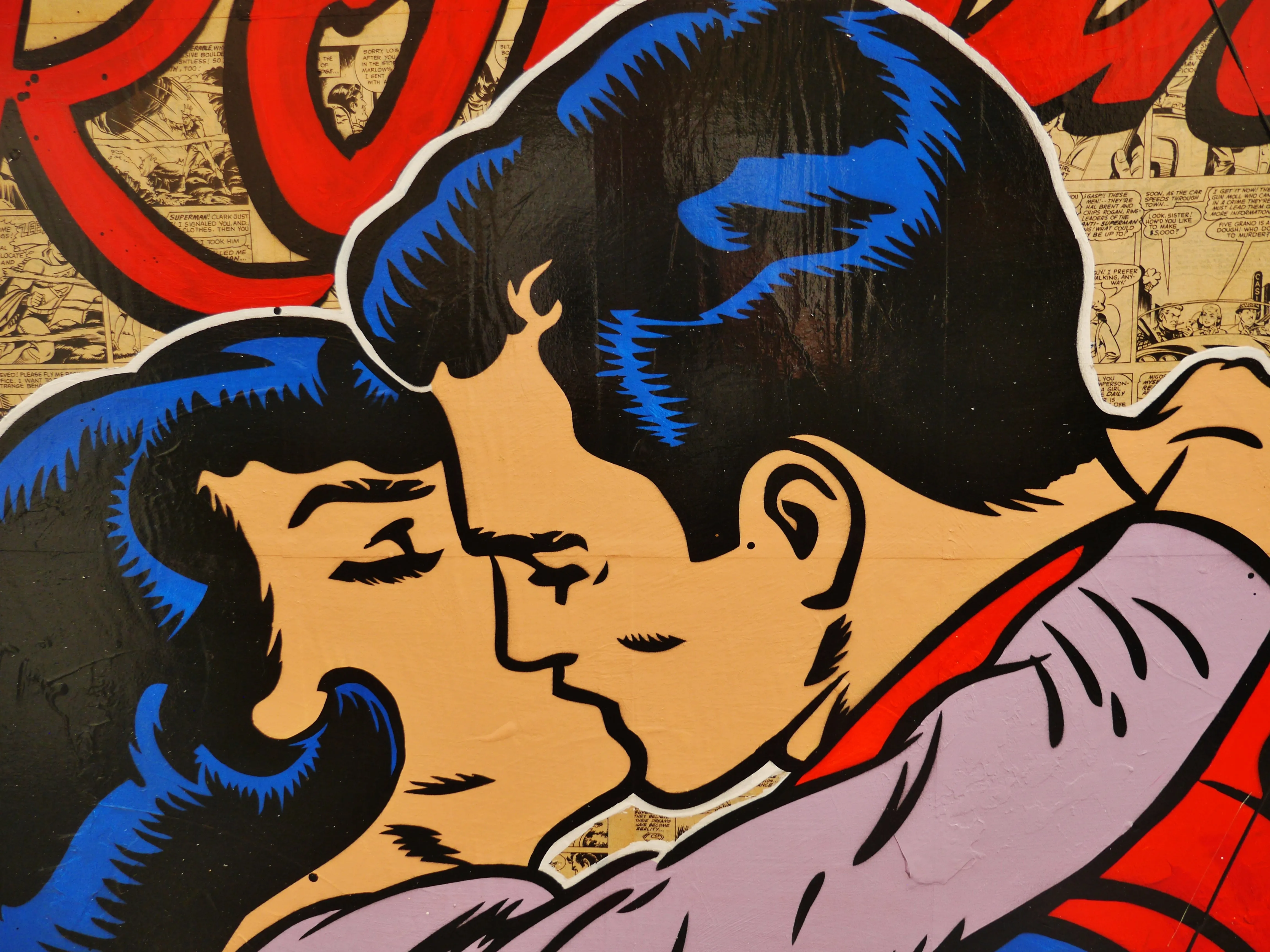 Super Kiss 120cm x 100cm Superman Urban Pop Art Book Club Painting (SOLD)