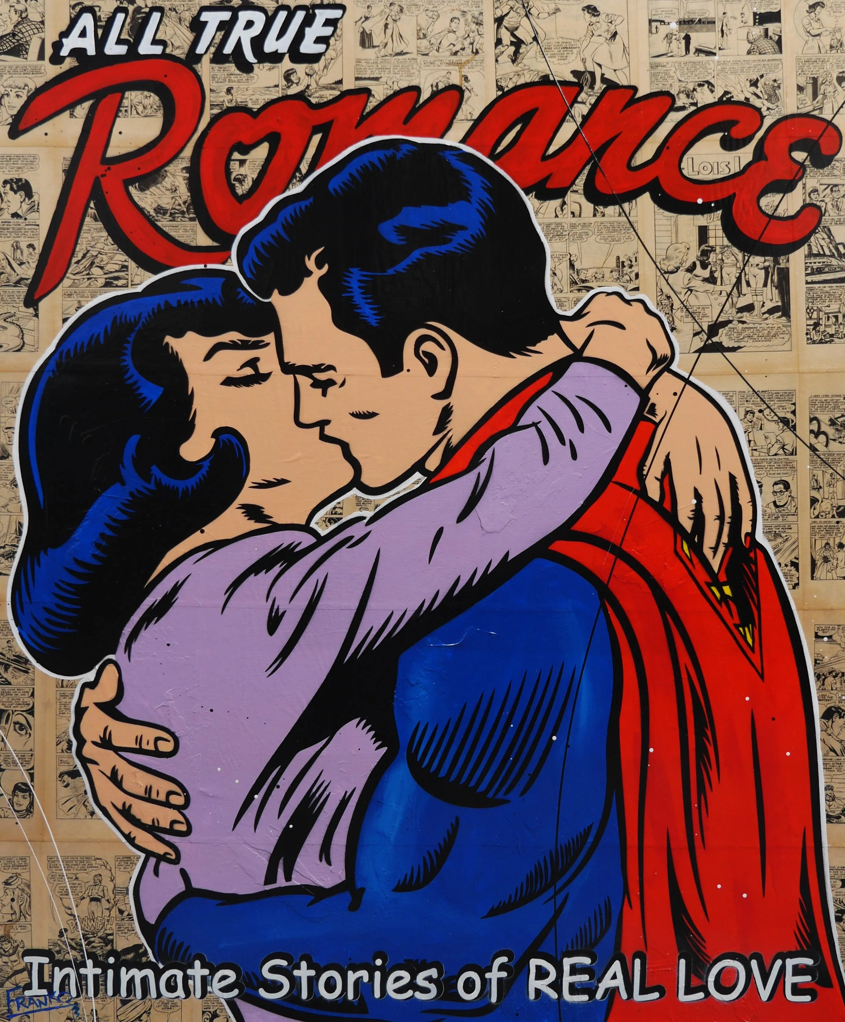 Super Kiss 120cm x 100cm Superman Urban Pop Art Book Club Painting (SOLD)