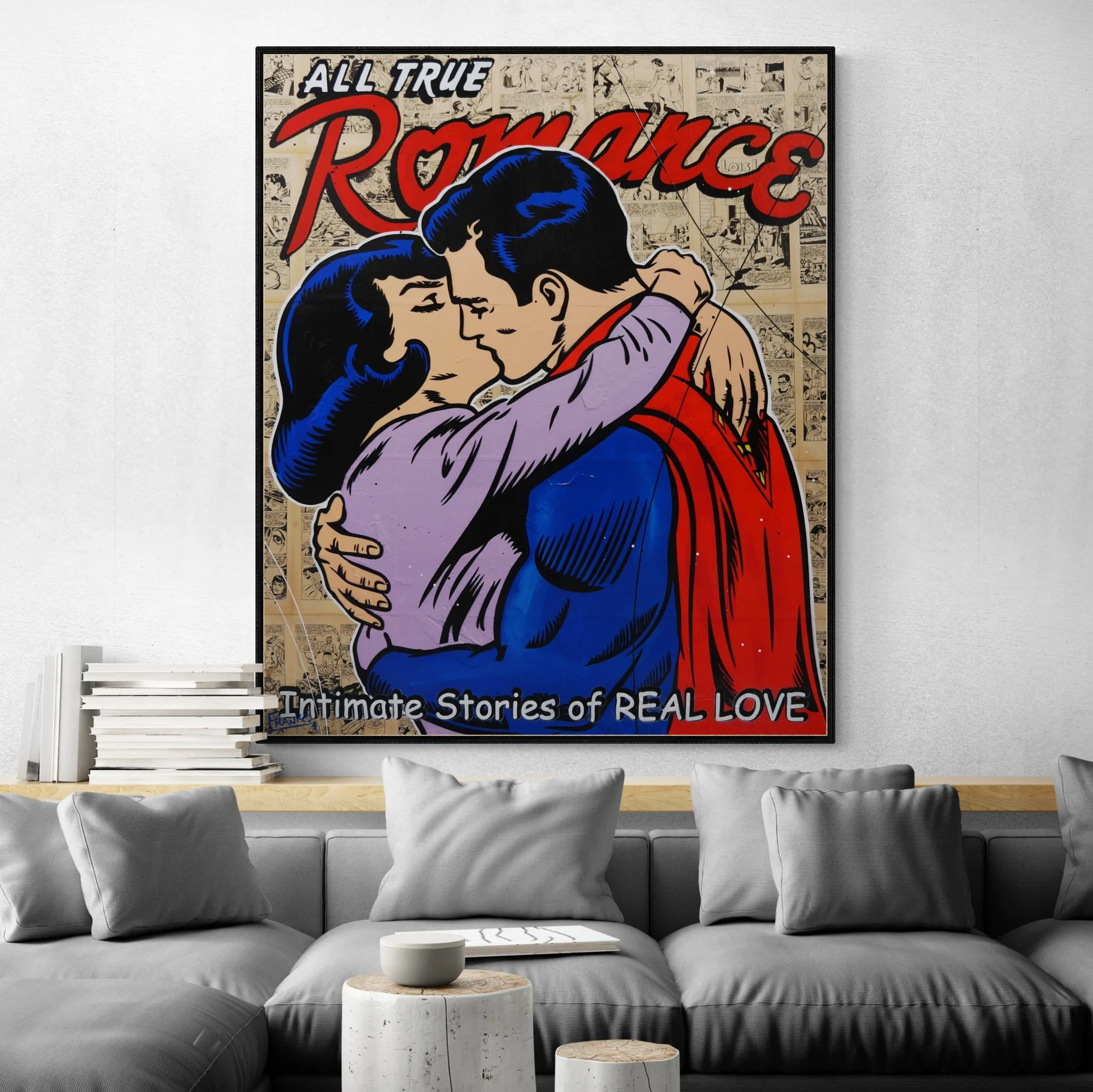 Super Kiss 120cm x 100cm Superman Urban Pop Art Book Club Painting (SOLD)