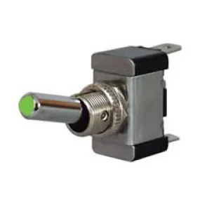 Switch Flick On/Off Metal Dolly Green LED 12/24 volt Bg1