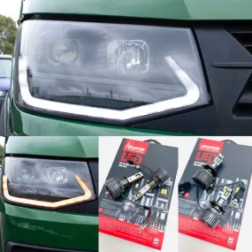 T6 LED DRL Headlights V3 Black Edition With LED 6000k Dipped / Full Beam Bulbs