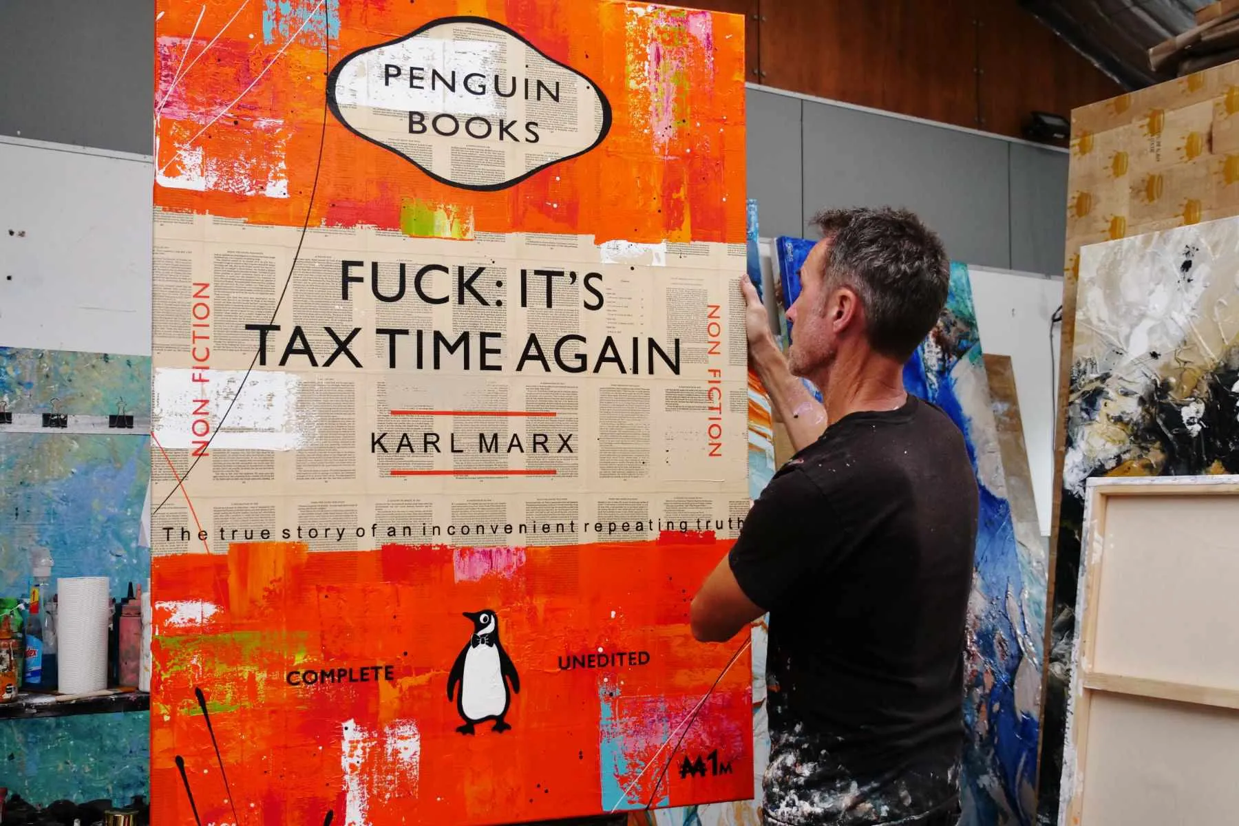 Taxation 140cm x 100cm Tax Time Urban Pop Book Club Painting (SOLD)