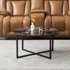 TFC&H Co. Black Marble Cross Legs Glass Coffee Table- Ships from The US