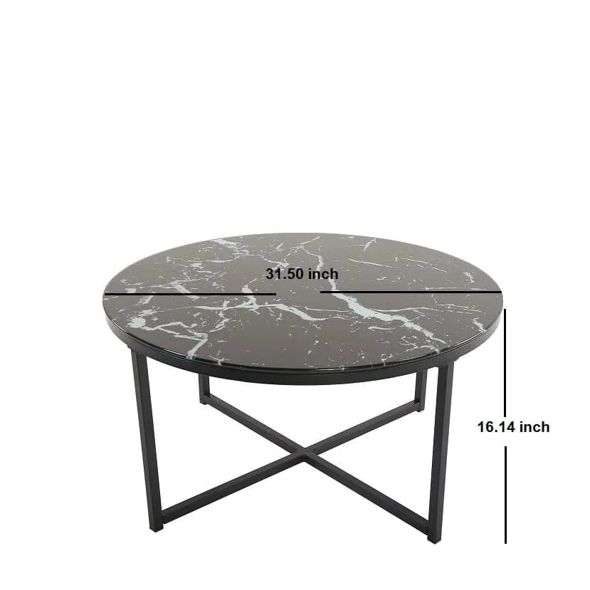 TFC&H Co. Black Marble Cross Legs Glass Coffee Table- Ships from The US