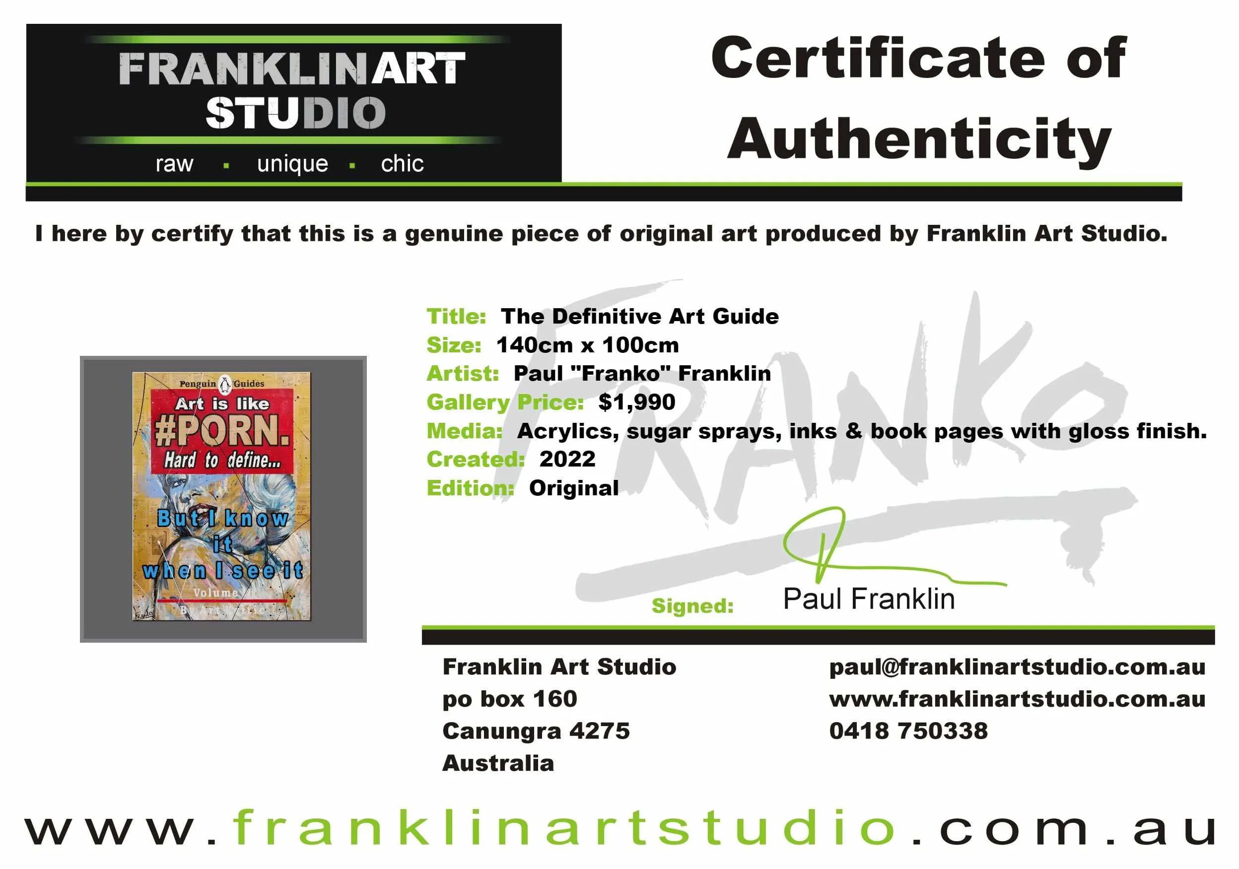 The Definitive Art Guide 140cm x 100cm Art Is Like Porn Urban Pop Book Club Painting (SOLD)