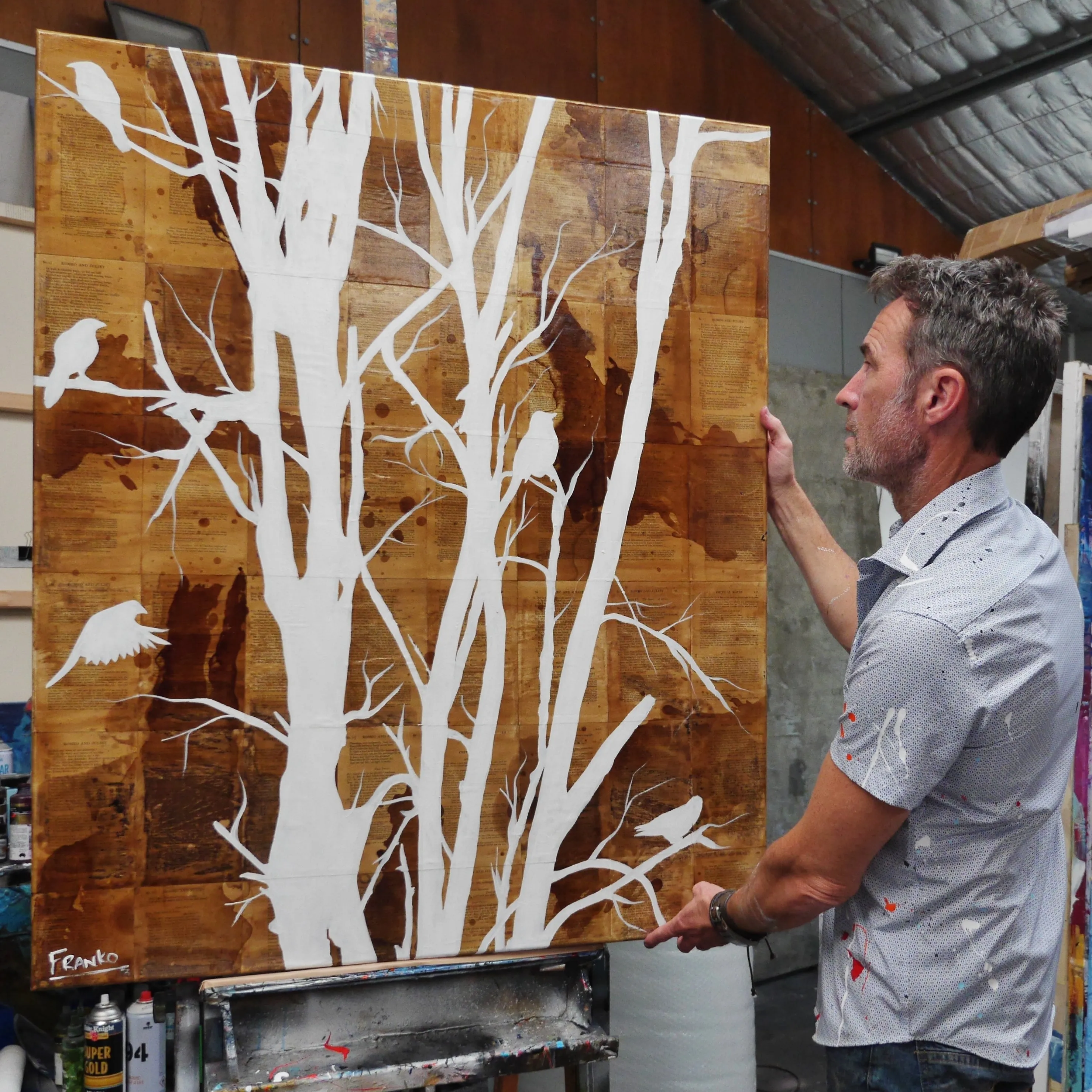 The Meeting Place 120cm x 100cm Bird Tree Vintage Book Painting (SOLD)