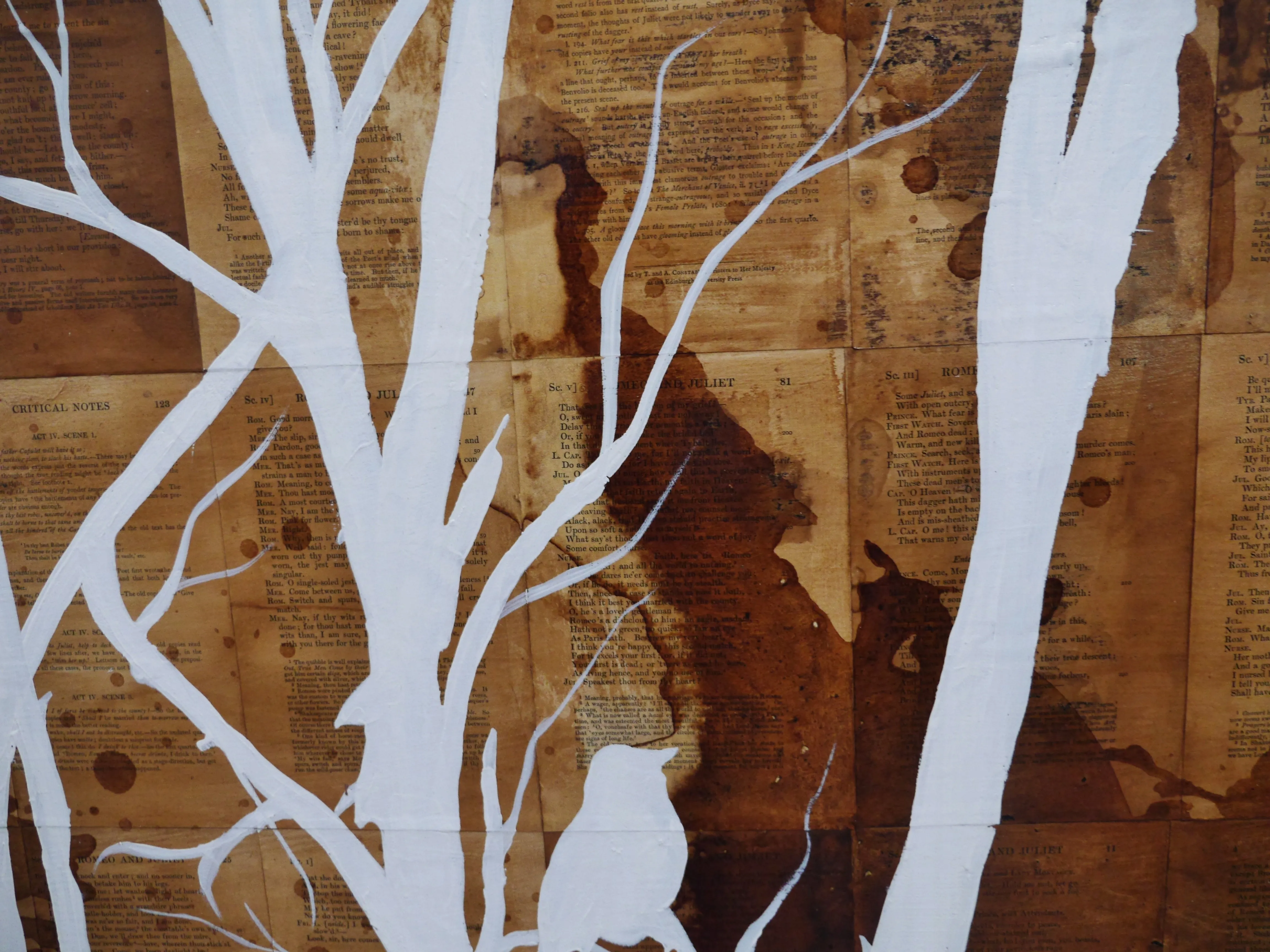 The Meeting Place 120cm x 100cm Bird Tree Vintage Book Painting (SOLD)