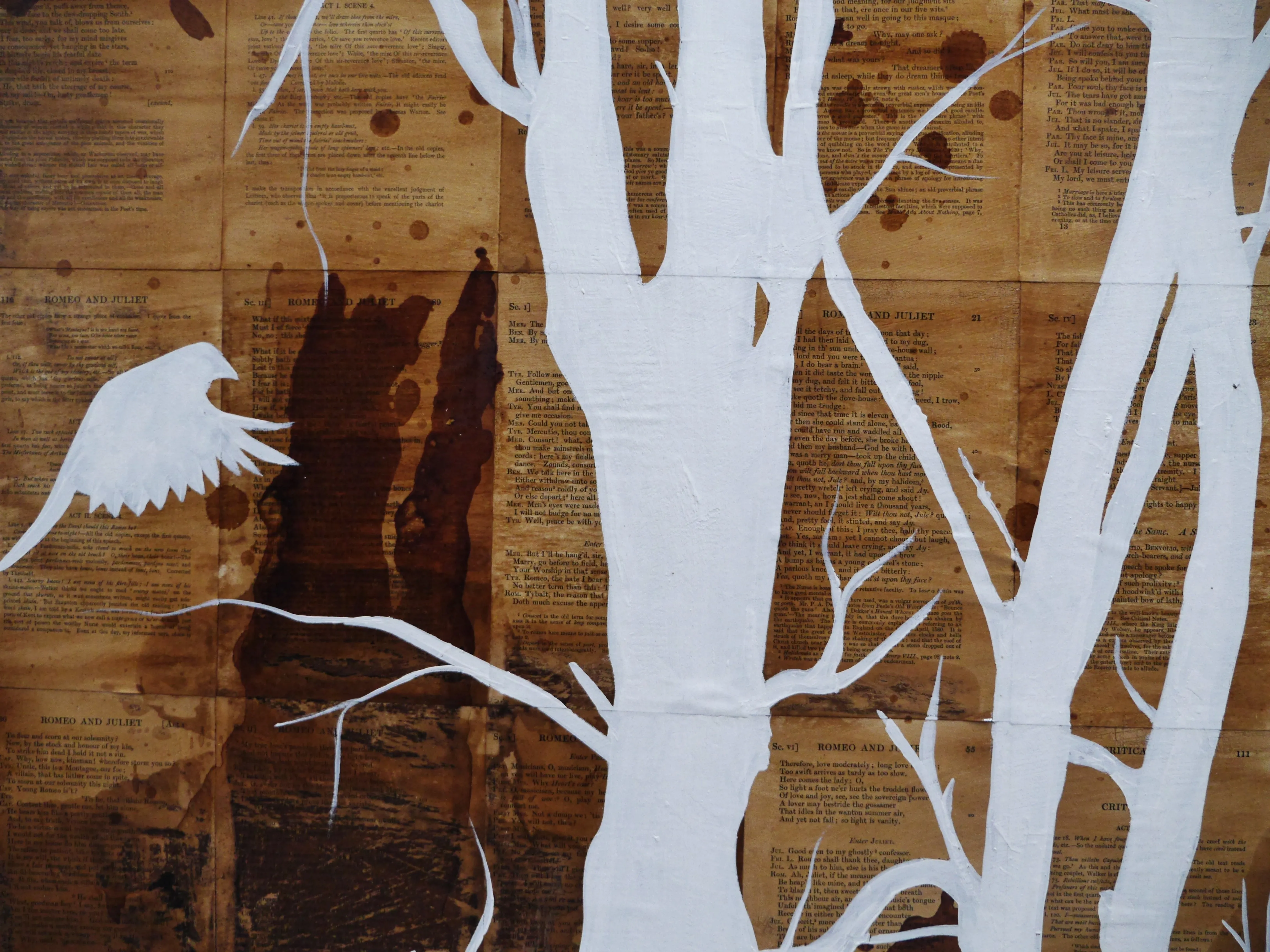 The Meeting Place 120cm x 100cm Bird Tree Vintage Book Painting (SOLD)