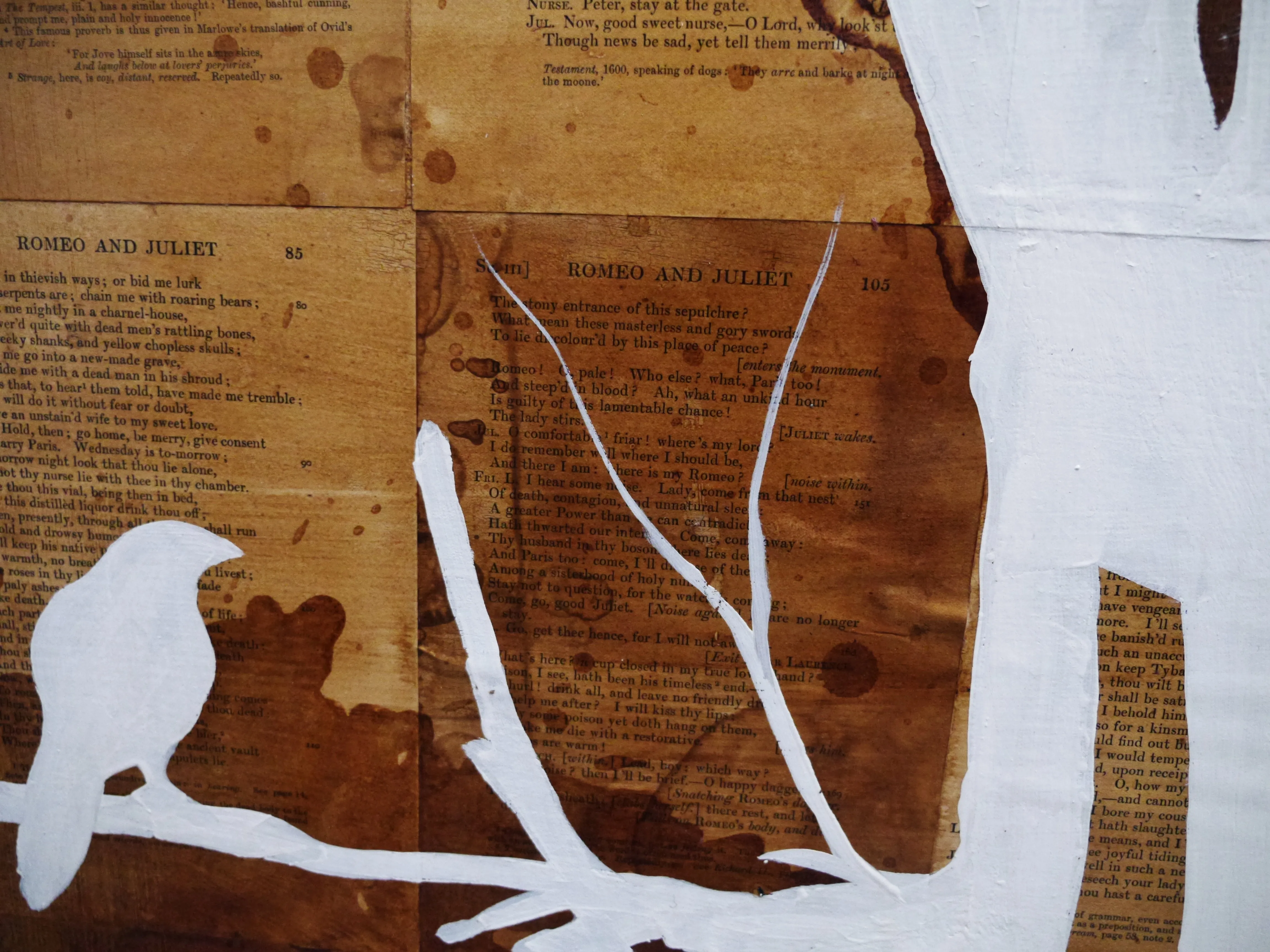 The Meeting Place 120cm x 100cm Bird Tree Vintage Book Painting (SOLD)