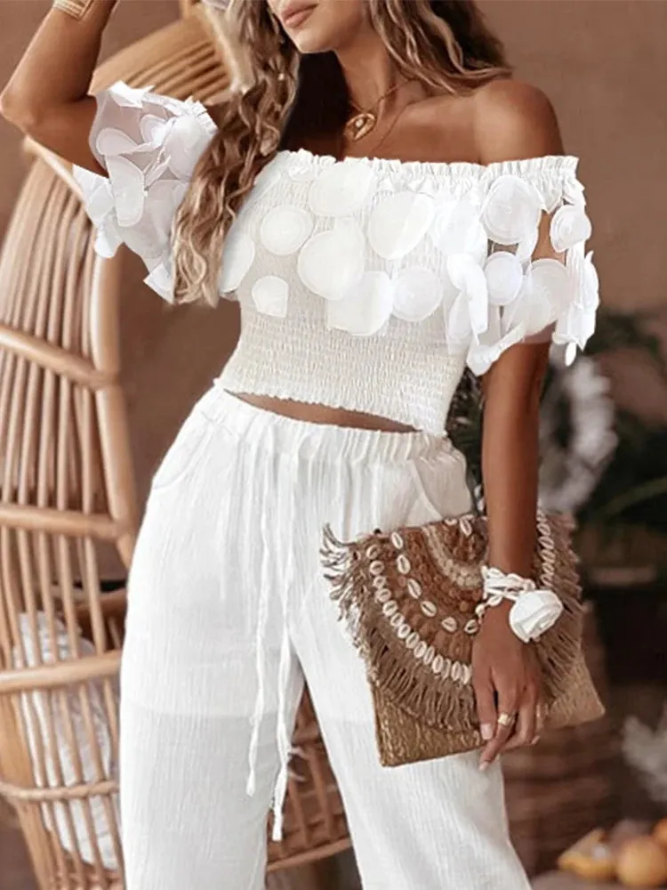 UAKISS  -  Elegant 2-piece Sets for Women Solid Ruffles Tank Sleeveless Camis Top & Straight Leg Pants Sets Women's Suit Clothing Promotion