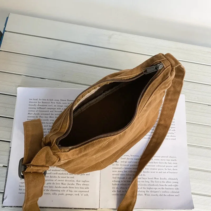 UAKISS  -  Simple Solid Color College Shoulder Bag Casual Canvas Crossbody Bags For Women 2024 New Large Capacity Student School Bags Tote