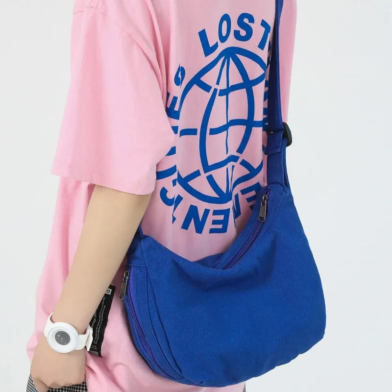 UAKISS  -  Simple Solid Color College Shoulder Bag Casual Canvas Crossbody Bags For Women 2024 New Large Capacity Student School Bags Tote