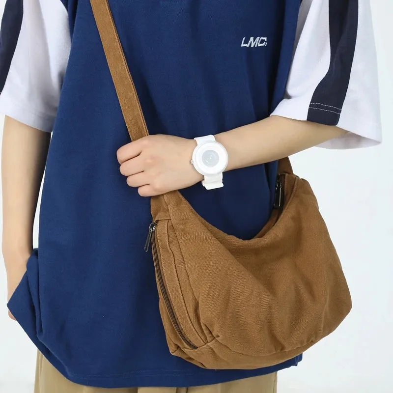 UAKISS  -  Simple Solid Color College Shoulder Bag Casual Canvas Crossbody Bags For Women 2024 New Large Capacity Student School Bags Tote