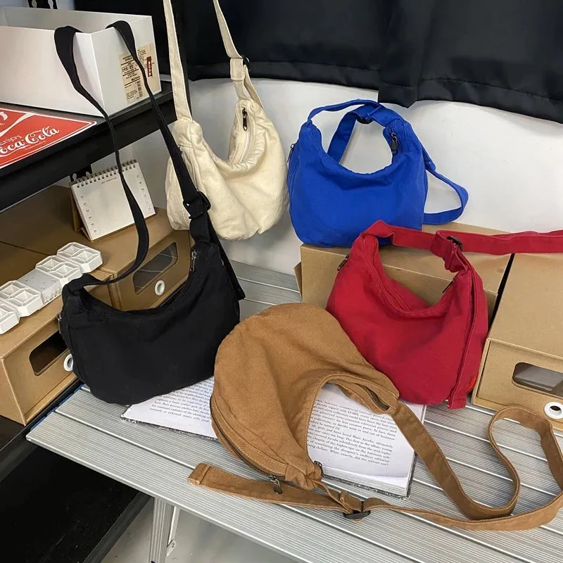 UAKISS  -  Simple Solid Color College Shoulder Bag Casual Canvas Crossbody Bags For Women 2024 New Large Capacity Student School Bags Tote