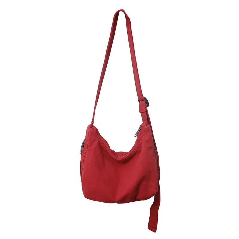 UAKISS  -  Simple Solid Color College Shoulder Bag Casual Canvas Crossbody Bags For Women 2024 New Large Capacity Student School Bags Tote
