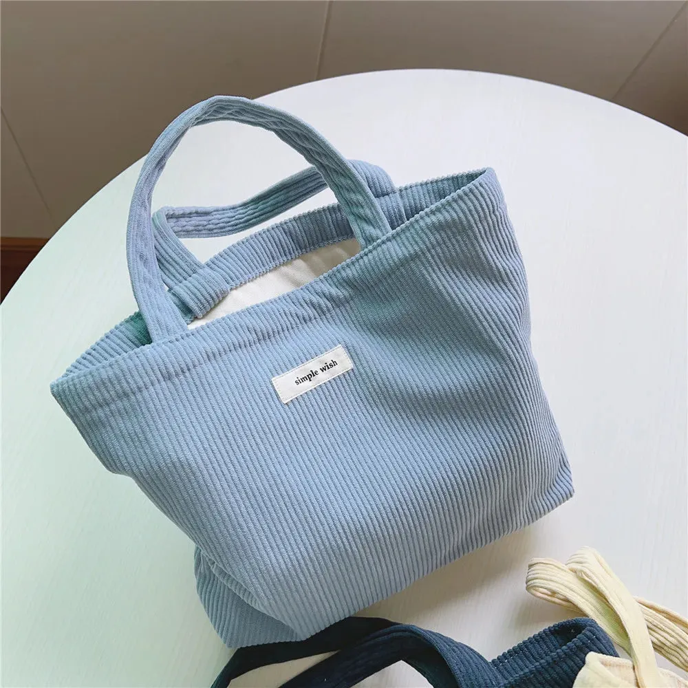 UAKISS  -  Women Corduroy Hand Bags Lunchbag Fabric Handbags Casual Small Tote Bag Cute Shopping Bag for Ladies