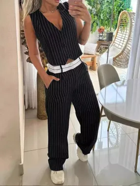 UAKISS  -  Womens Streetwear Two Piece Sets Summer New Fashion Casual Sexy Vest Top Pocket Design Loose Trousers Female Clothing Outfits