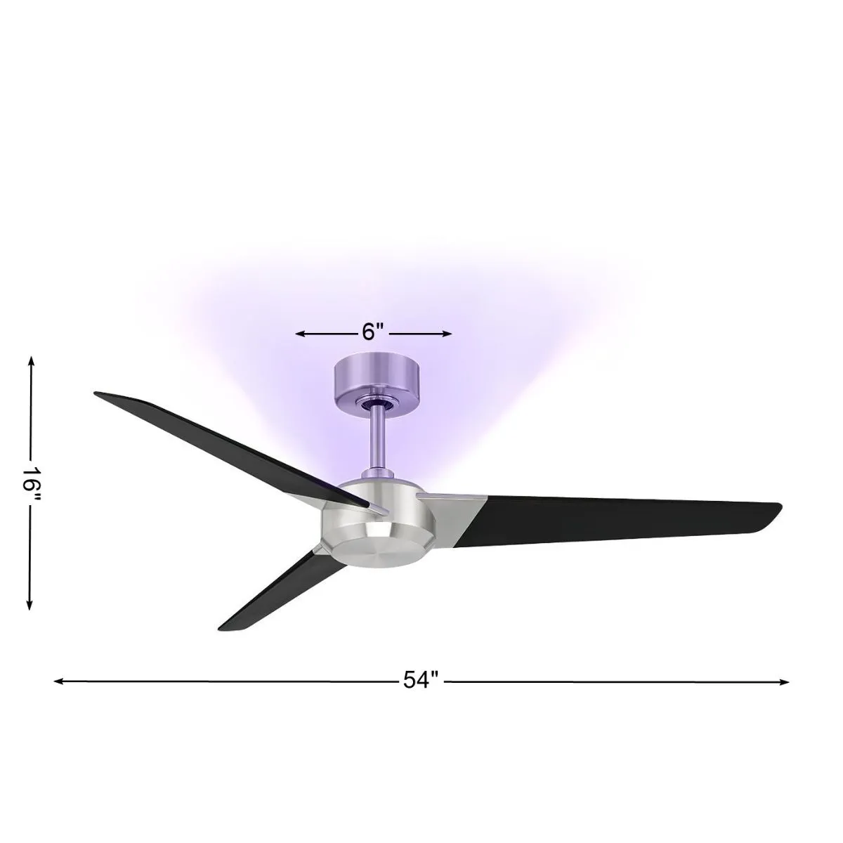 Ultra 54 Inch Nickel and Black UV-C Smart Ceiling Fan with Remote