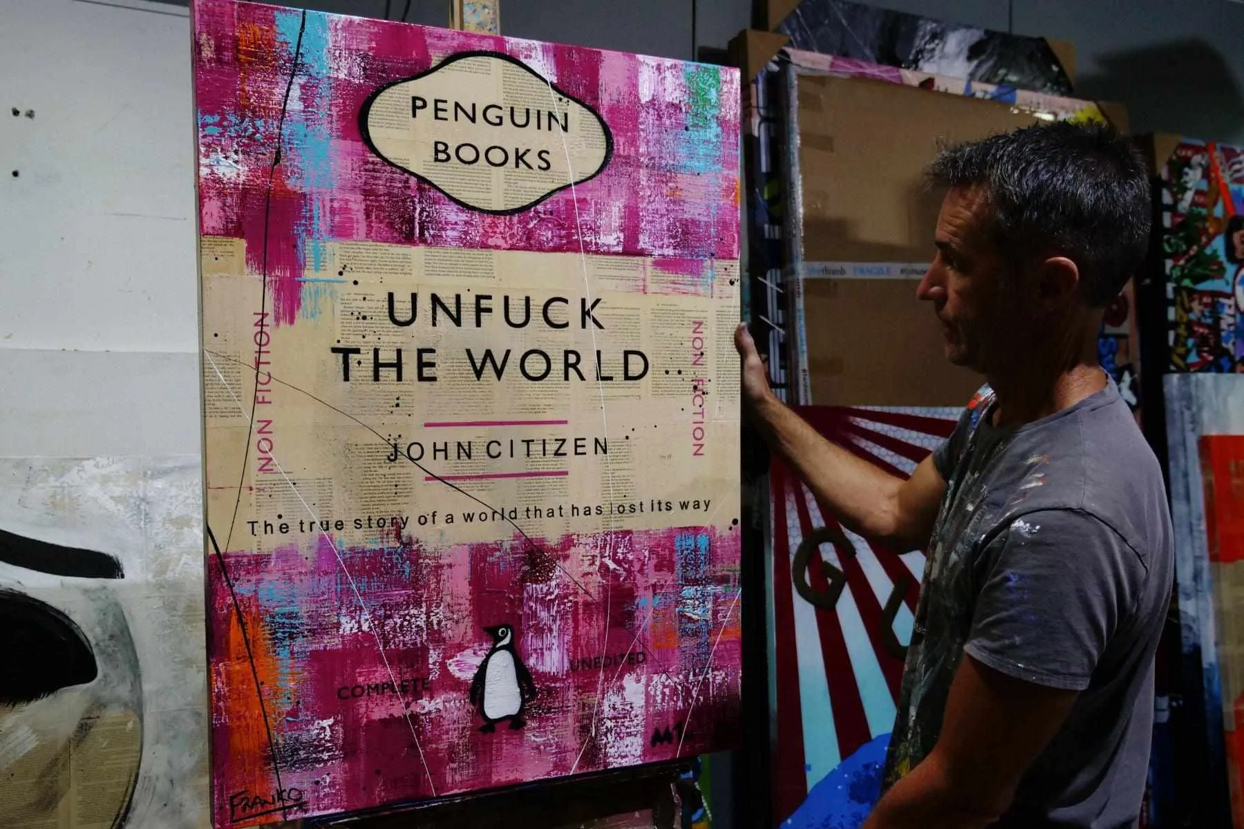 Unfuck It All 75cm x 100cm Unfuck The World Urban Pop Book Club Painting (SOLD)