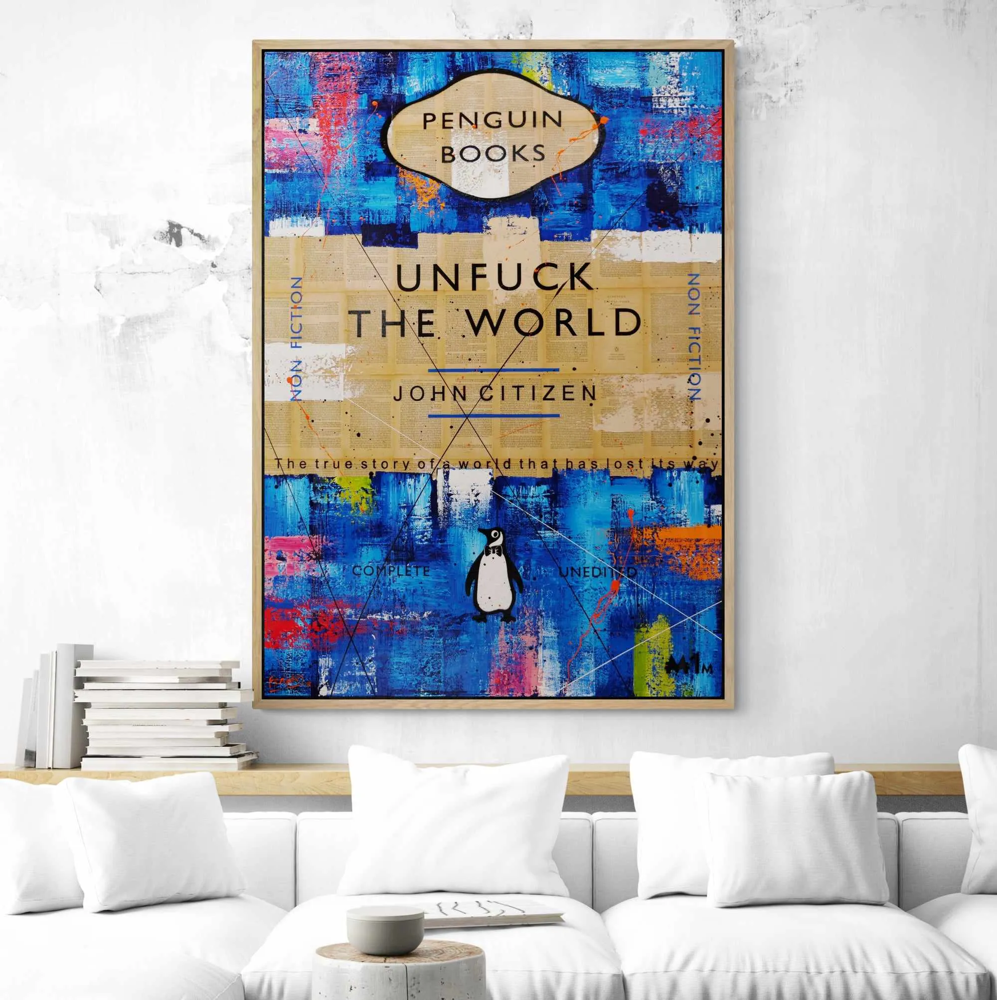 Unfuck The Blue World 140cm x 100cm Blue Unfuck The World Urban Pop Book Club Painting (SOLD)