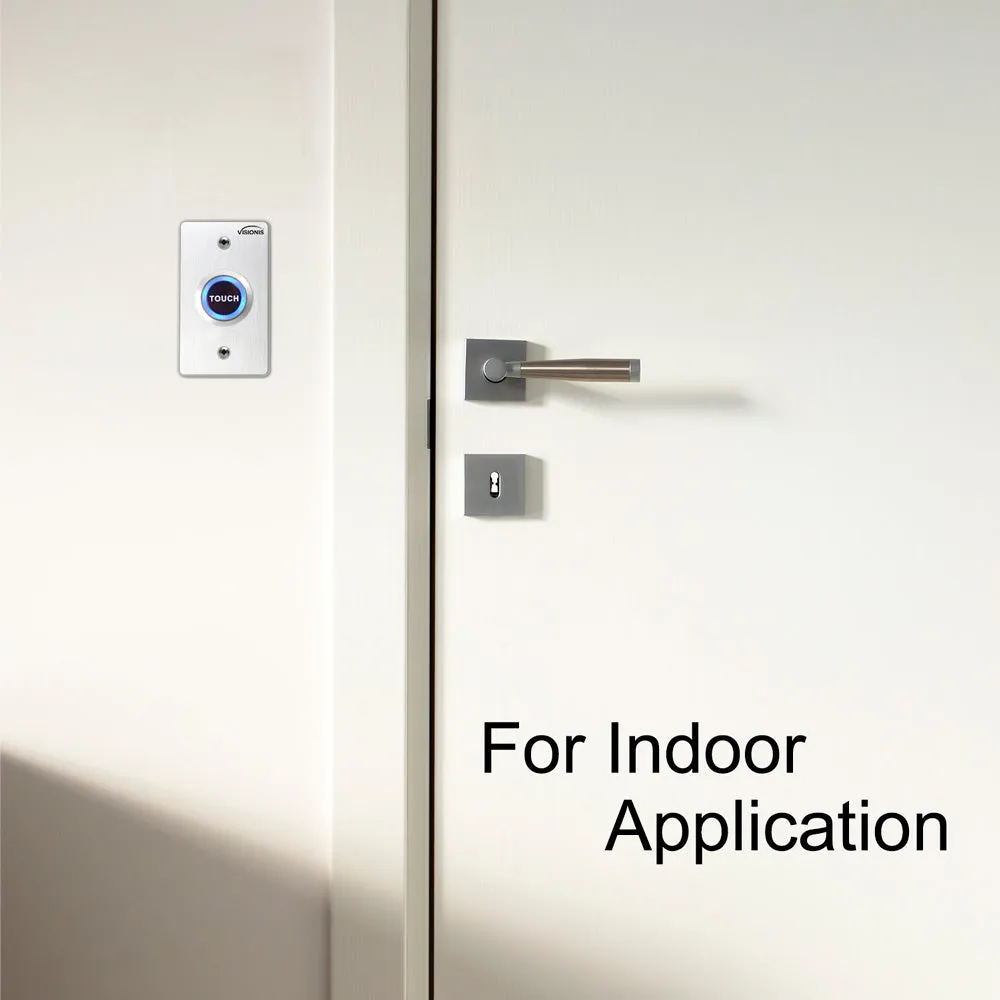 Visionis VIS-7005 - Indoor Ultra Thin Push   Touch To Exit Button For Door Access Control With LED Light NC COM and NO Outputs