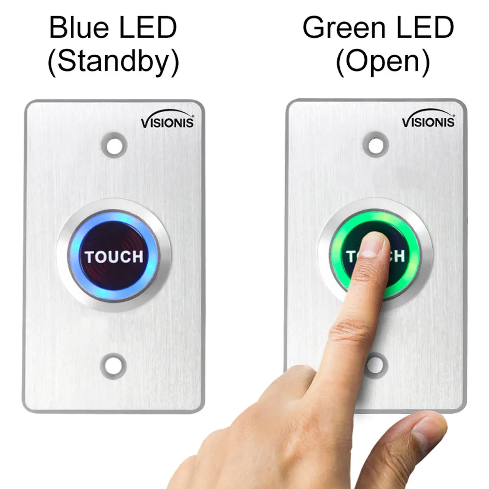 Visionis VIS-7005 - Indoor Ultra Thin Push   Touch To Exit Button For Door Access Control With LED Light NC COM and NO Outputs