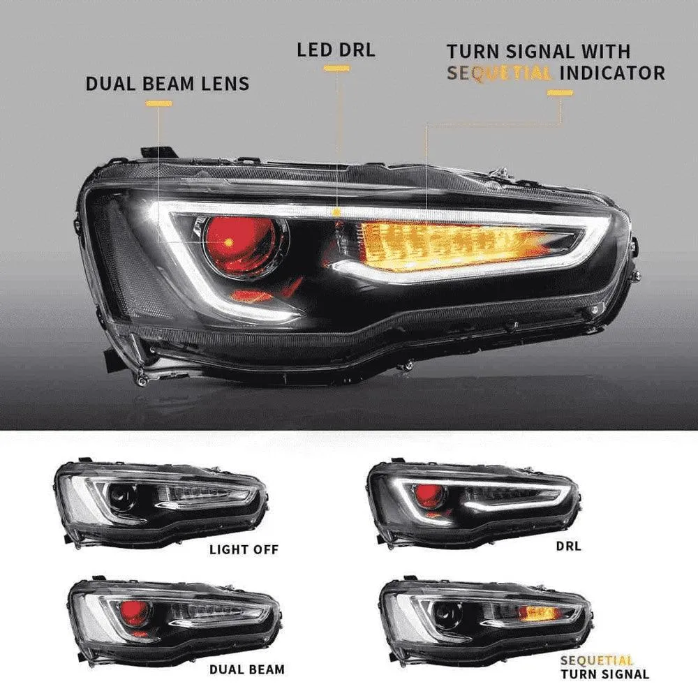 VLAND Demon Eye Headlights and Taillights For Mitsubishi Lancer EVO X 2008-2018