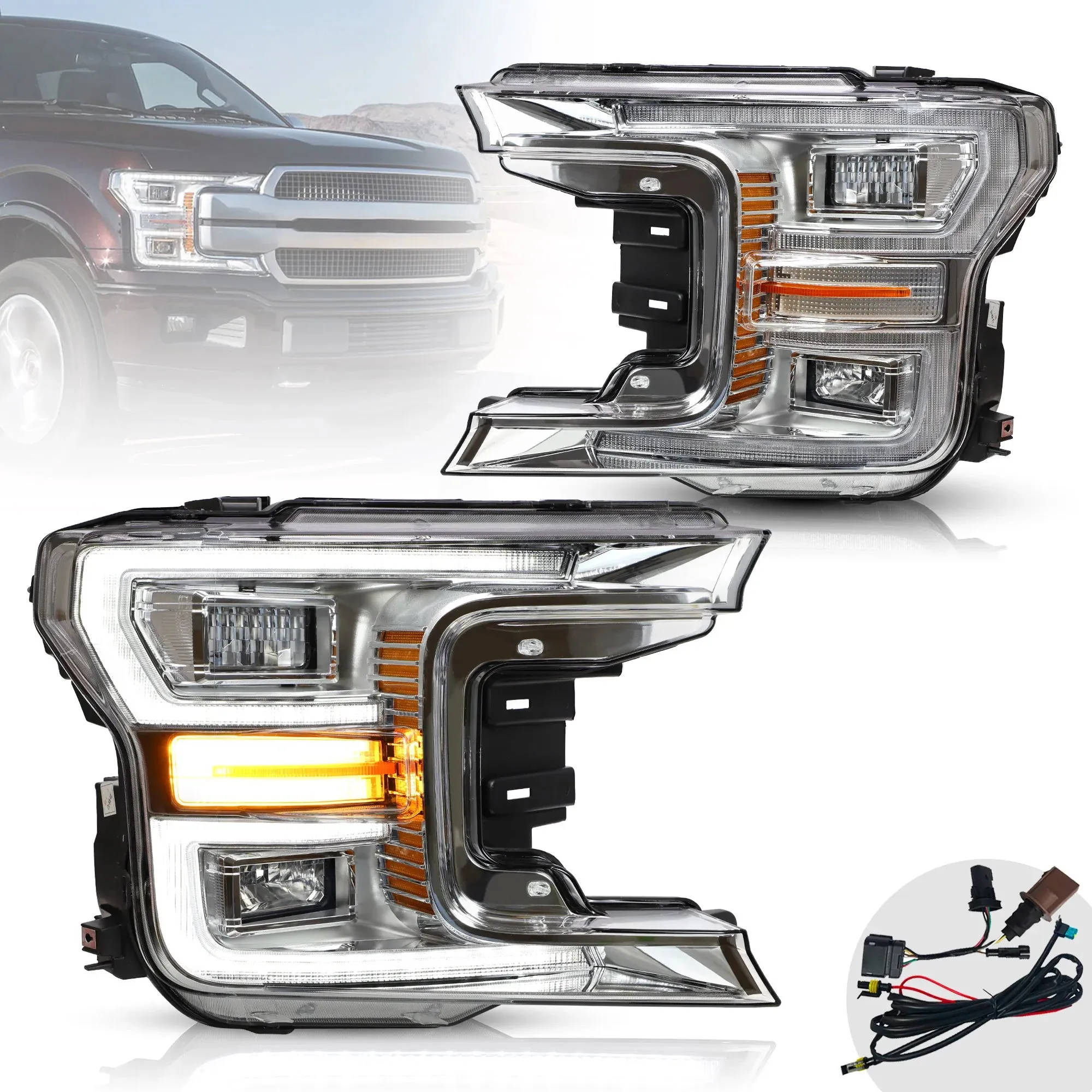 VLAND Full LED Headlights For Ford F-150 2018-2020 With Start up Animation