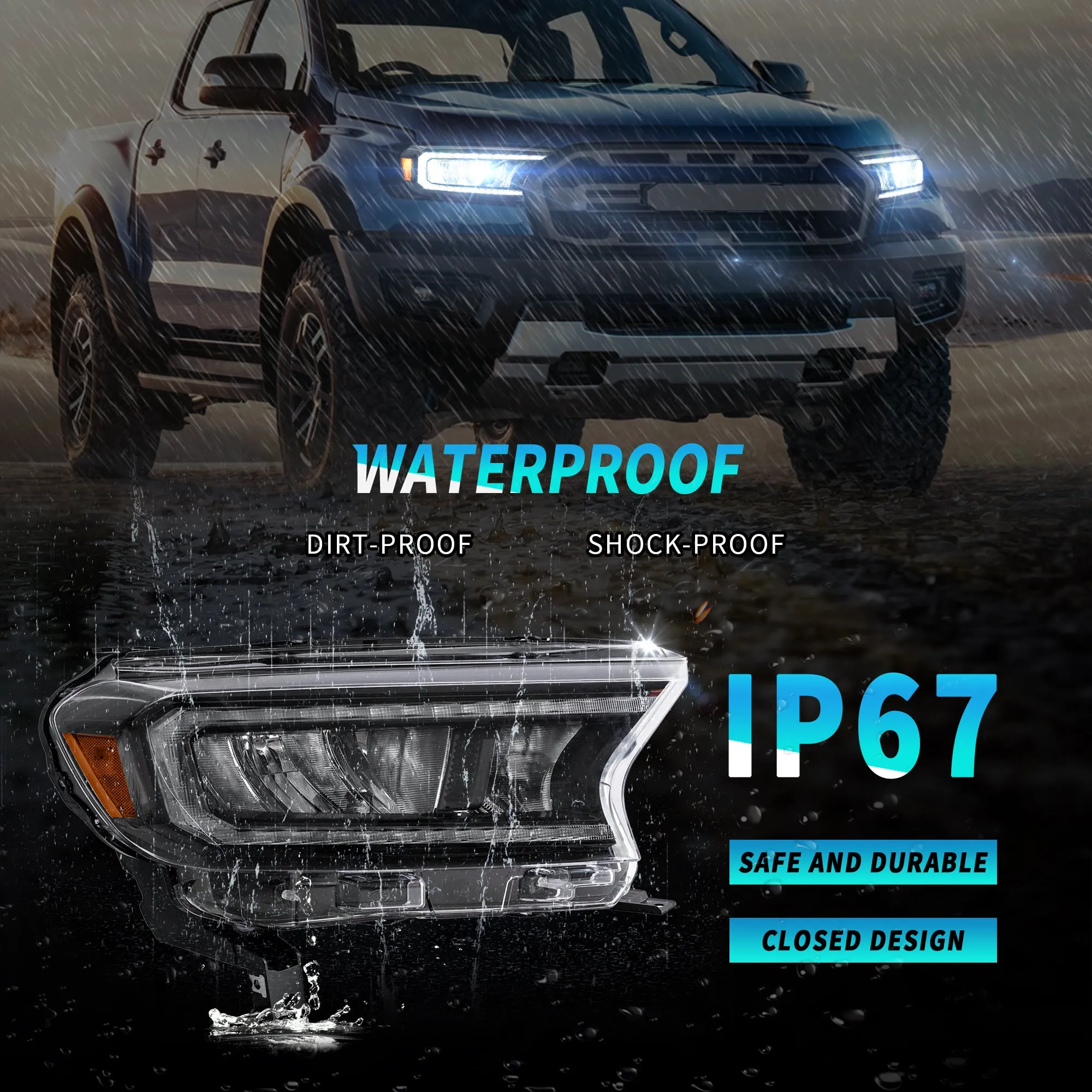 VLAND Full LED Headlights For Ford Ranger T6 Raptor & Wildtrak 2019-2022 (Fits For US Version)