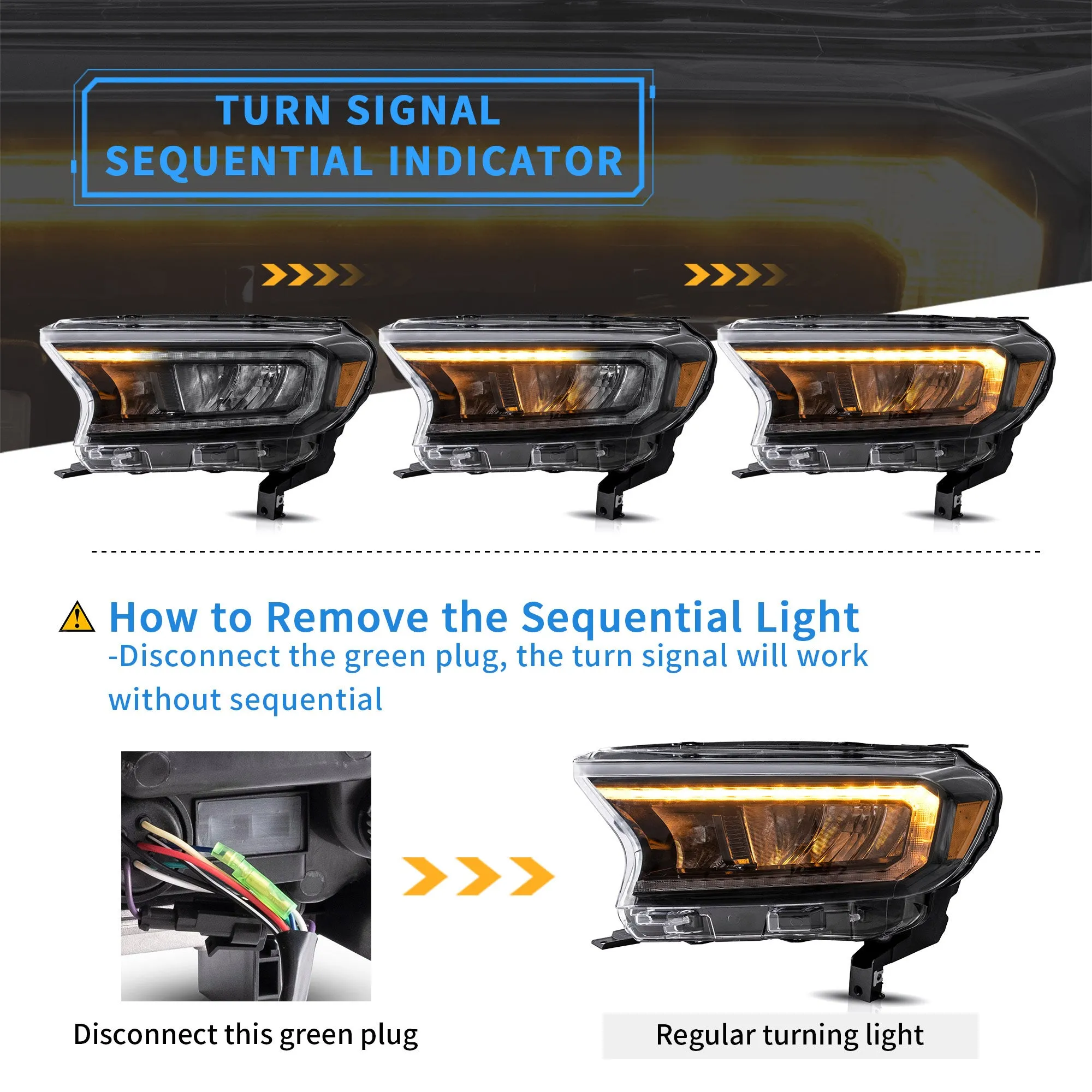 VLAND Full LED Headlights For Ford Ranger T6 Raptor & Wildtrak 2019-2022 (Fits For US Version)