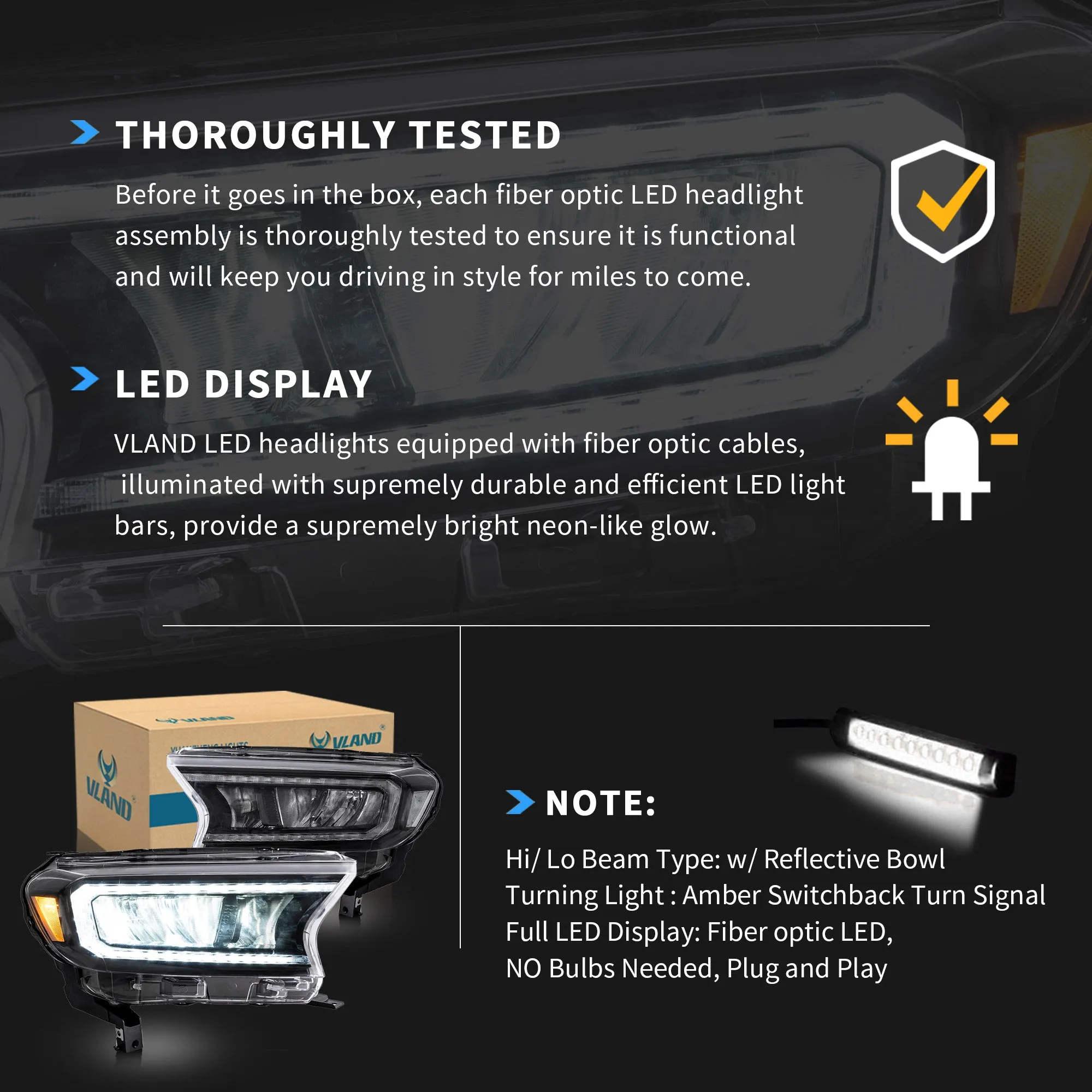 VLAND Full LED Headlights For Ford Ranger T6 Raptor & Wildtrak 2019-2022 (Fits For US Version)