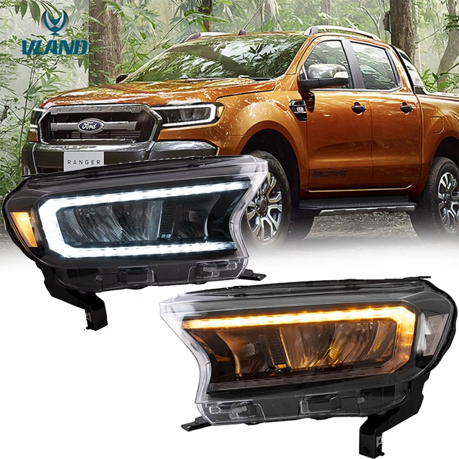 VLAND Full LED Headlights For Ford Ranger T6 Raptor & Wildtrak 2019-2022 (Fits For US Version)