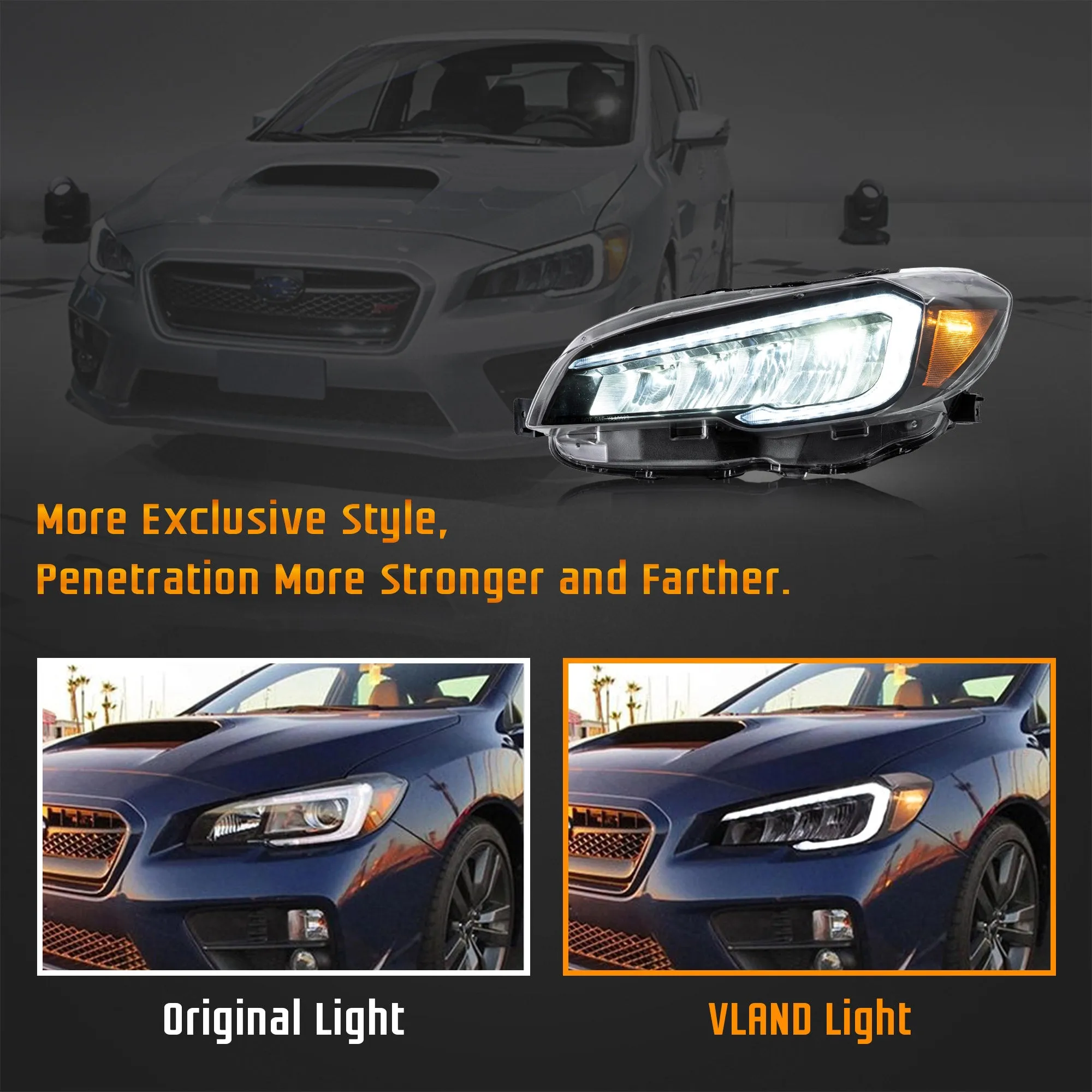 VLAND Full LED Reflection Bowl Headlights For Subaru WRX 2015-2021 [STI, Limited, Base, Premium] [DOT. SAE.]