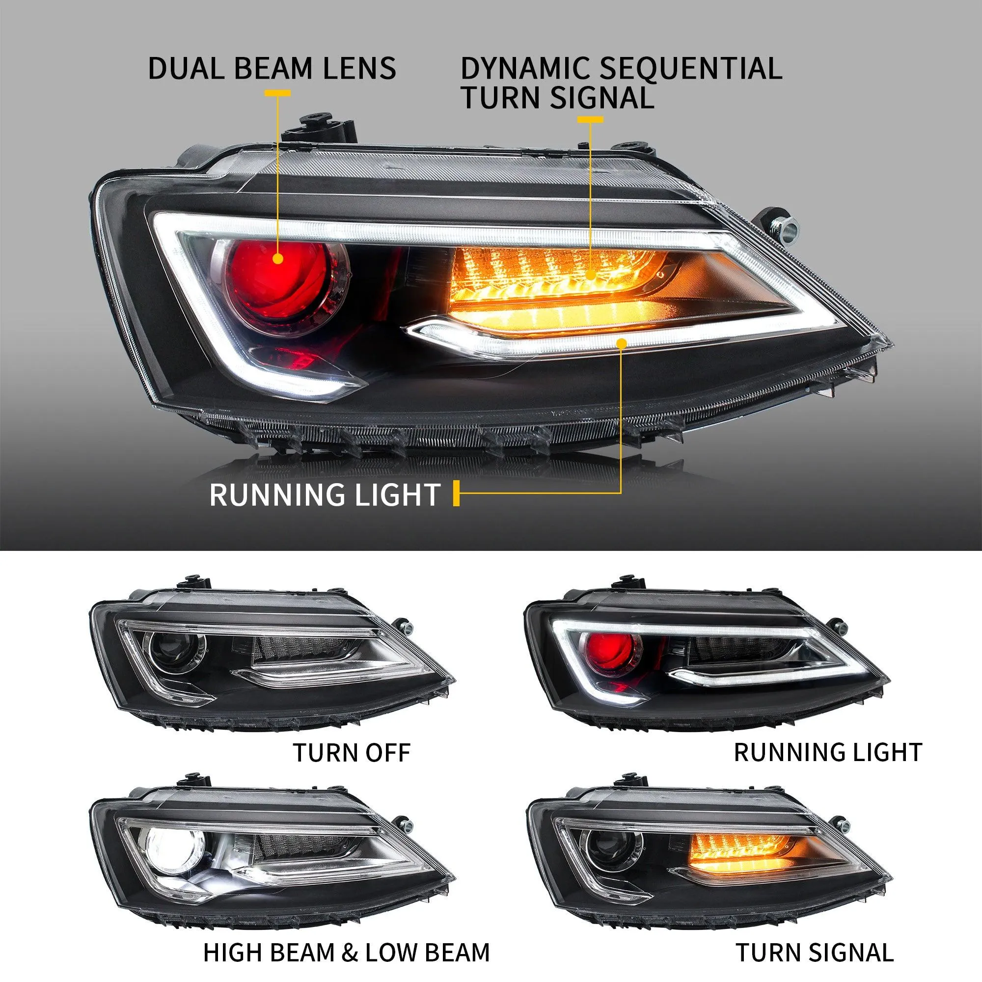 VLAND LED Demon Eye Headlights and Tail Lights For Volkswagen(VW) Jetta MK6 2011-2014