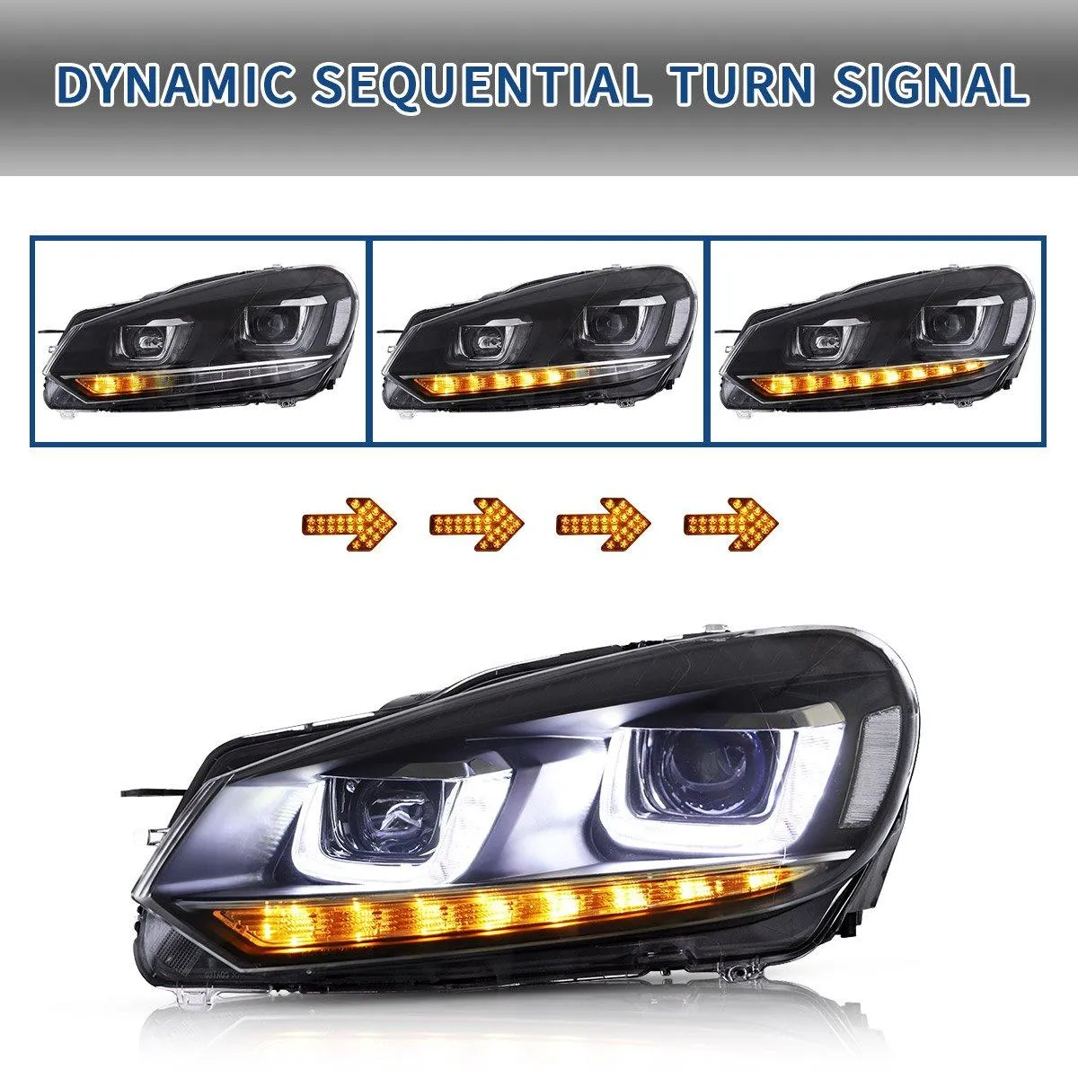 VLAND LED Headlights and Tail Lights Combo For Volkswagen Golf 6 MK6 2008-2014 With Sequential Turn Signals
