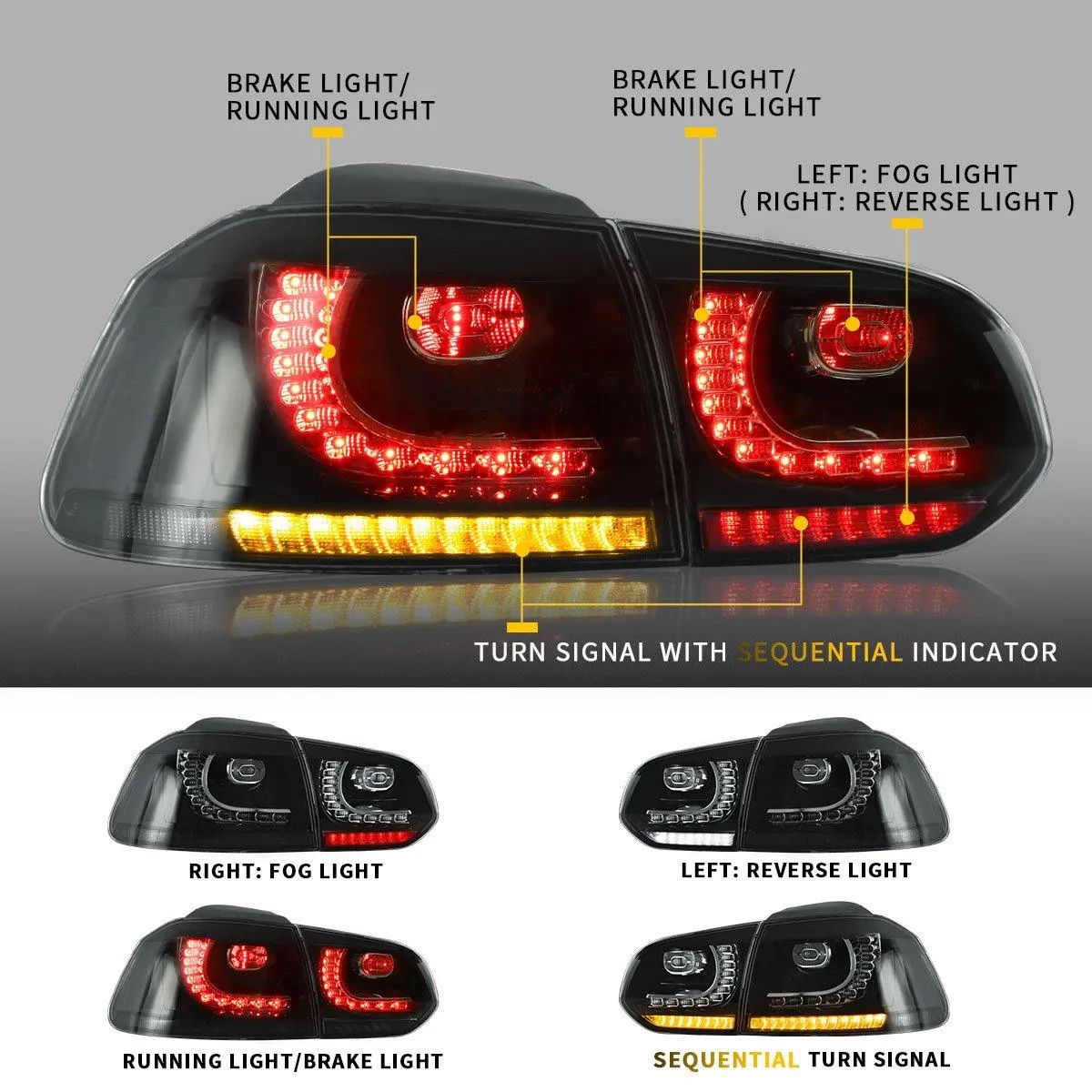 VLAND LED Headlights and Tail Lights Combo For Volkswagen Golf 6 MK6 2008-2014 With Sequential Turn Signals