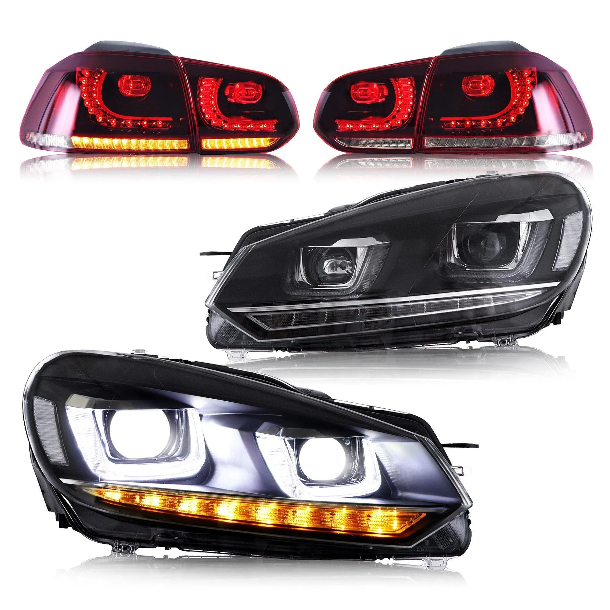 VLAND LED Headlights and Tail Lights Combo For Volkswagen Golf 6 MK6 2008-2014 With Sequential Turn Signals