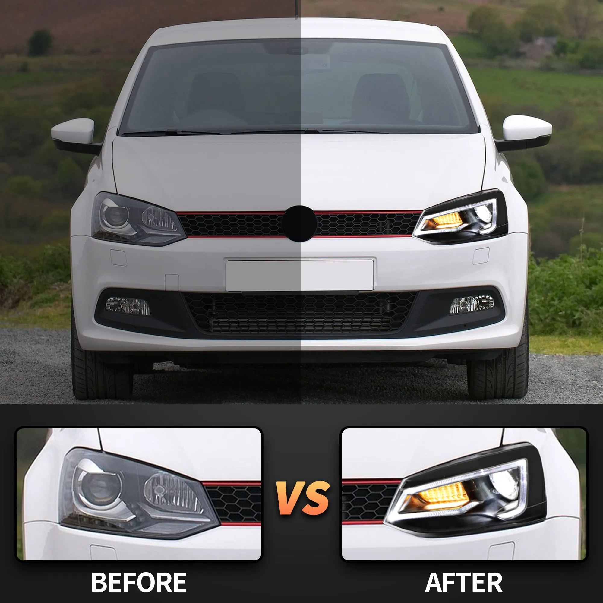 VLAND LED Headlights For Volkswagen (VW) Polo MK5 2009-2017 Turn Signal with Sequential indicators