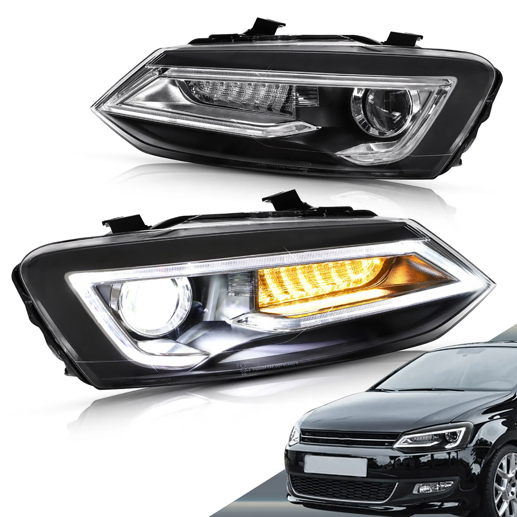 VLAND LED Headlights For Volkswagen (VW) Polo MK5 2009-2017 Turn Signal with Sequential indicators