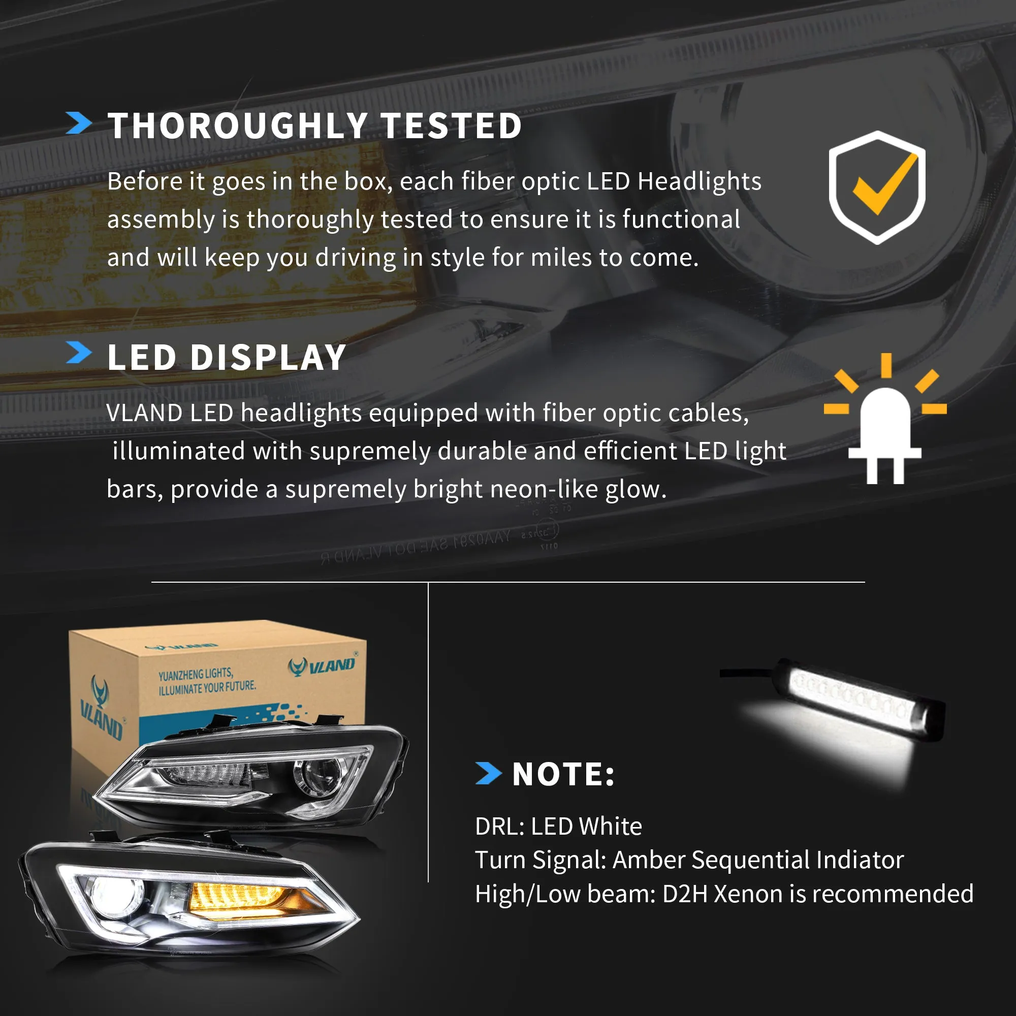 VLAND LED Headlights For Volkswagen (VW) Polo MK5 2009-2017 Turn Signal with Sequential indicators
