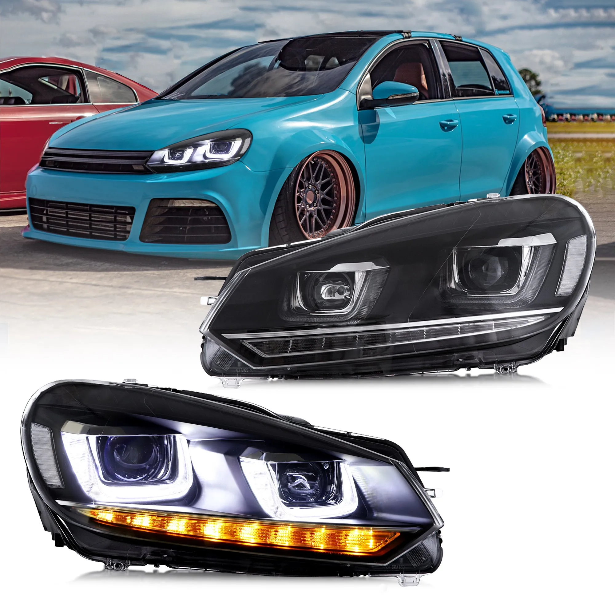 VLAND LED Headlights For Volkswagen(VW) Golf 6 Mk6 2008-2014 With Sequential [E-MARK]
