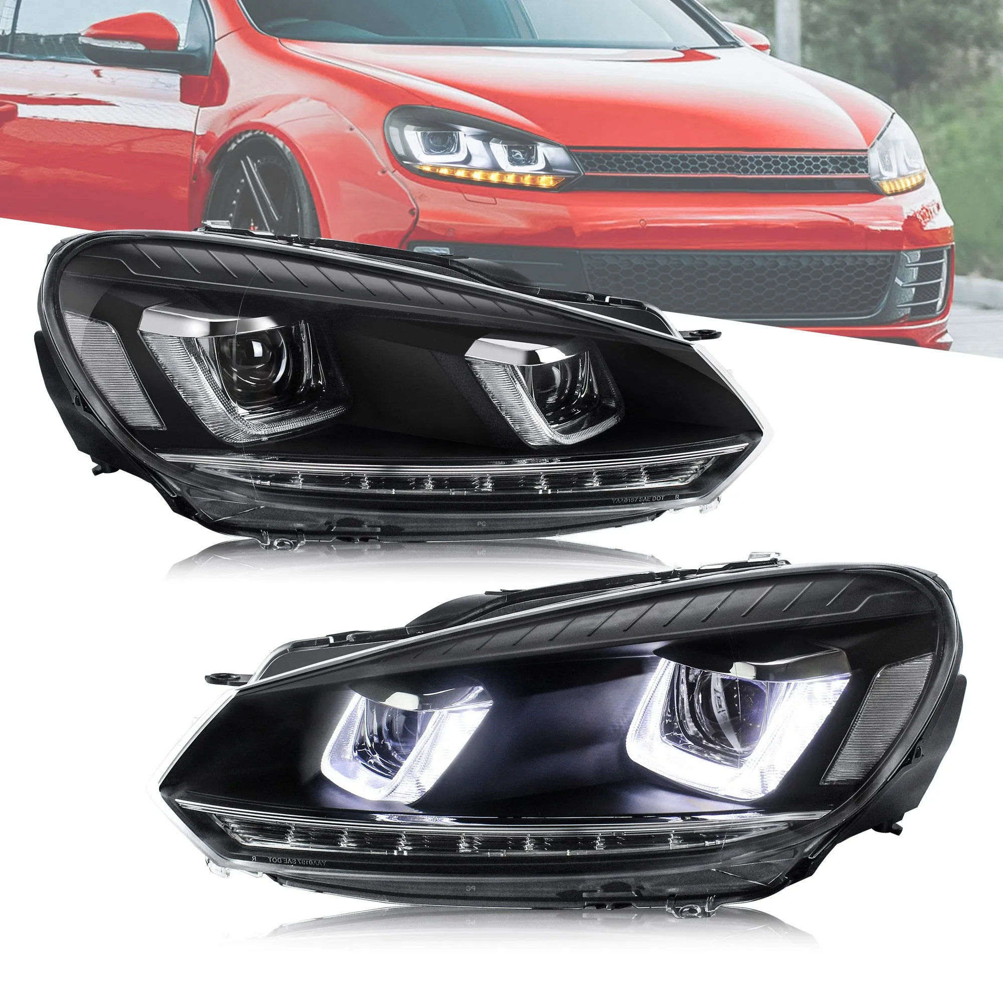 VLAND LED Headlights For Volkswagen(VW) Golf 6 Mk6 2008-2014 With Sequential [E-MARK]