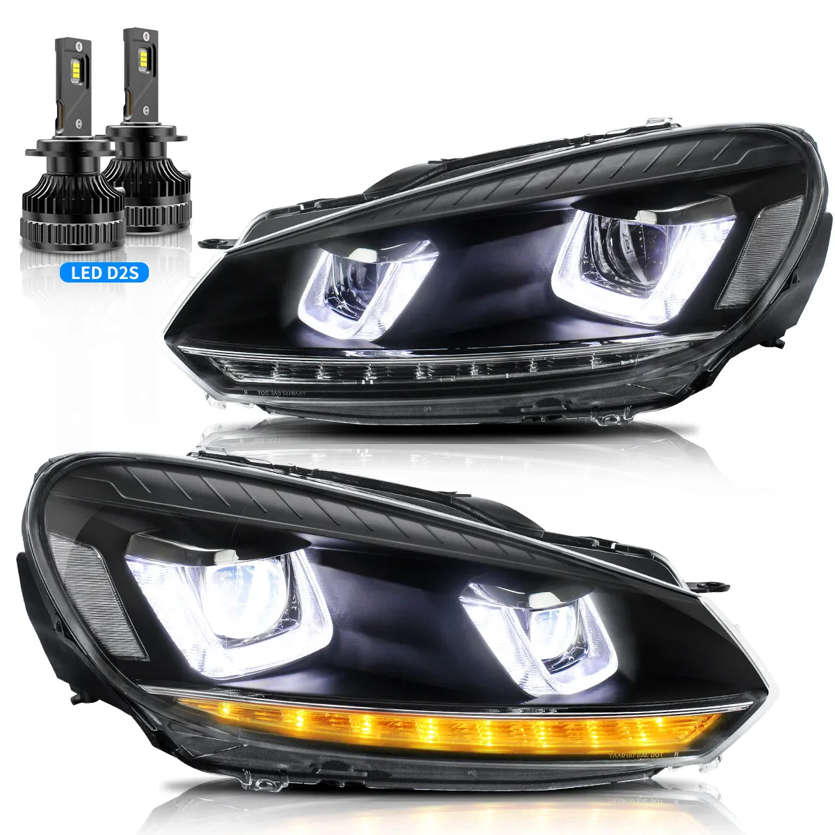 VLAND LED Headlights For Volkswagen(VW) Golf 6 Mk6 2008-2014 With Sequential [E-MARK]