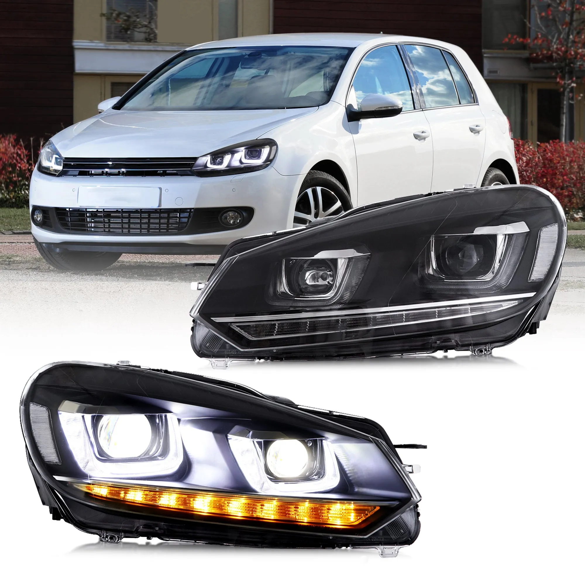VLAND LED Headlights For Volkswagen(VW) Golf 6 Mk6 2008-2014 With Sequential [E-MARK]