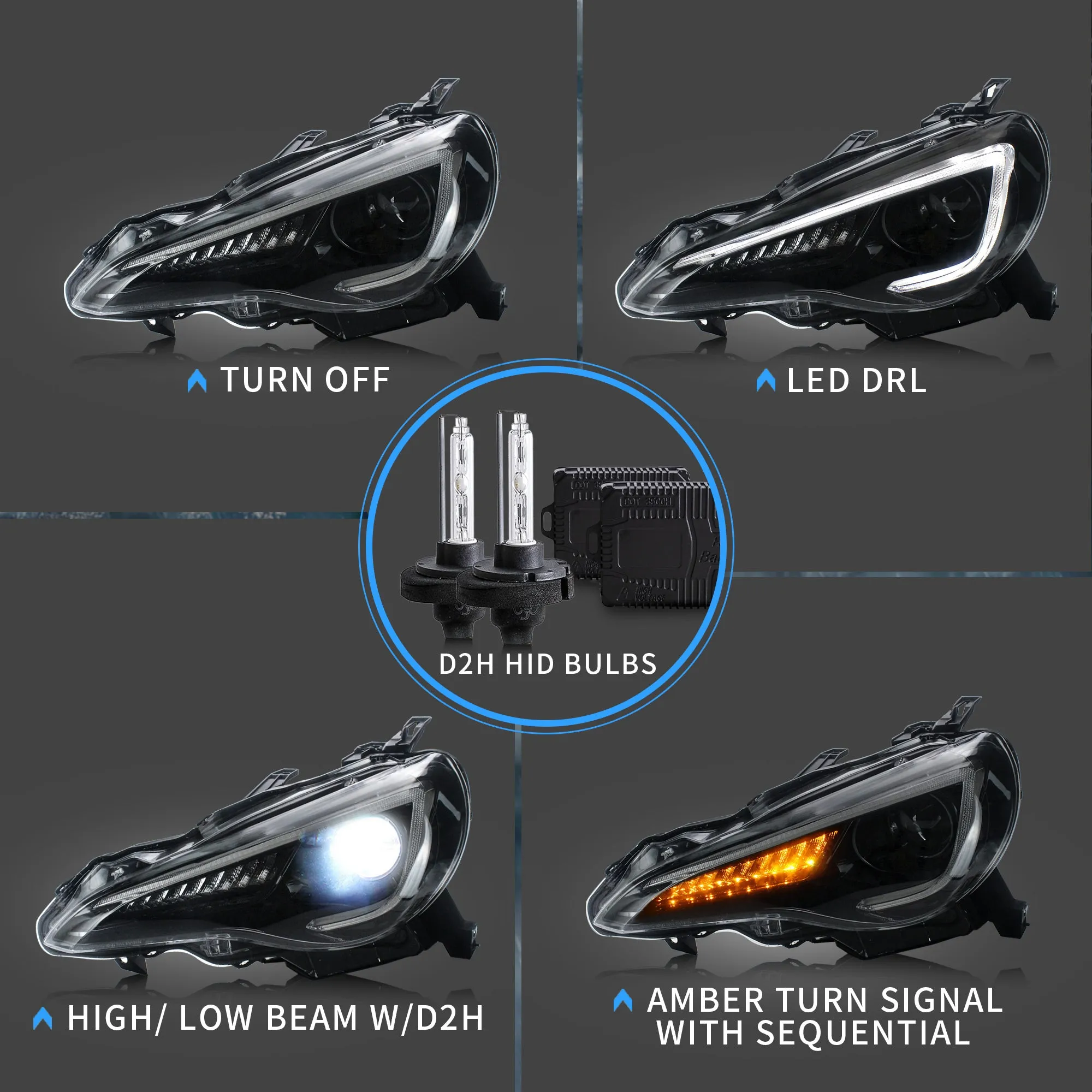 VLAND LED Headlights With D2H Bulbs For Toyota 86/Subaru BRZ/Scion FRS First Gen 2012-2020
