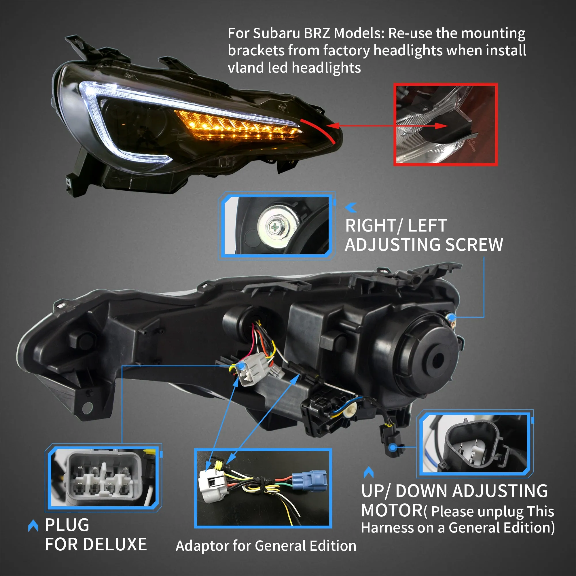 VLAND LED Headlights With D2H Bulbs For Toyota 86/Subaru BRZ/Scion FRS First Gen 2012-2020