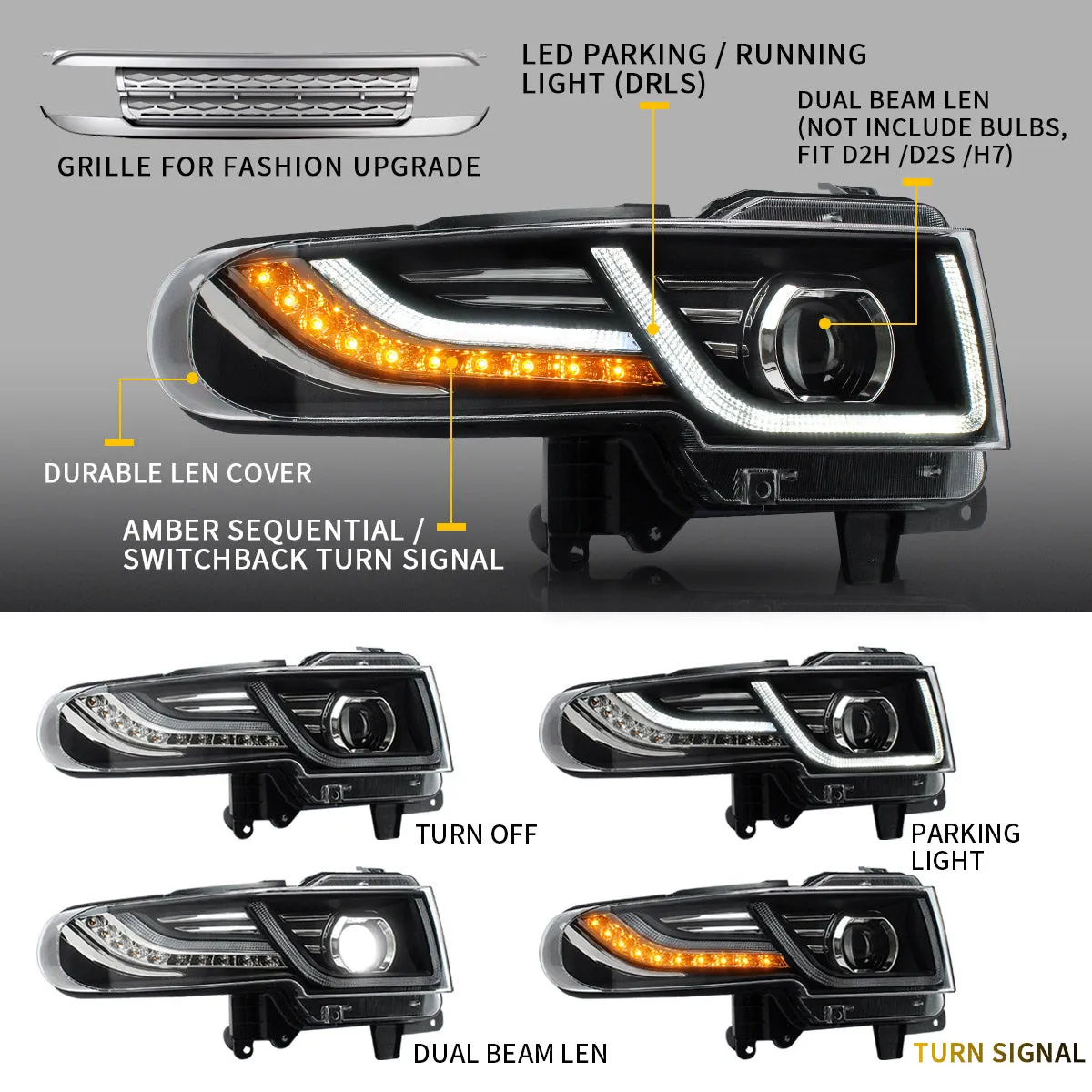 VLAND LED Headlights With Grille and Taillights For Toyota Fj Cruiser 2007-2023