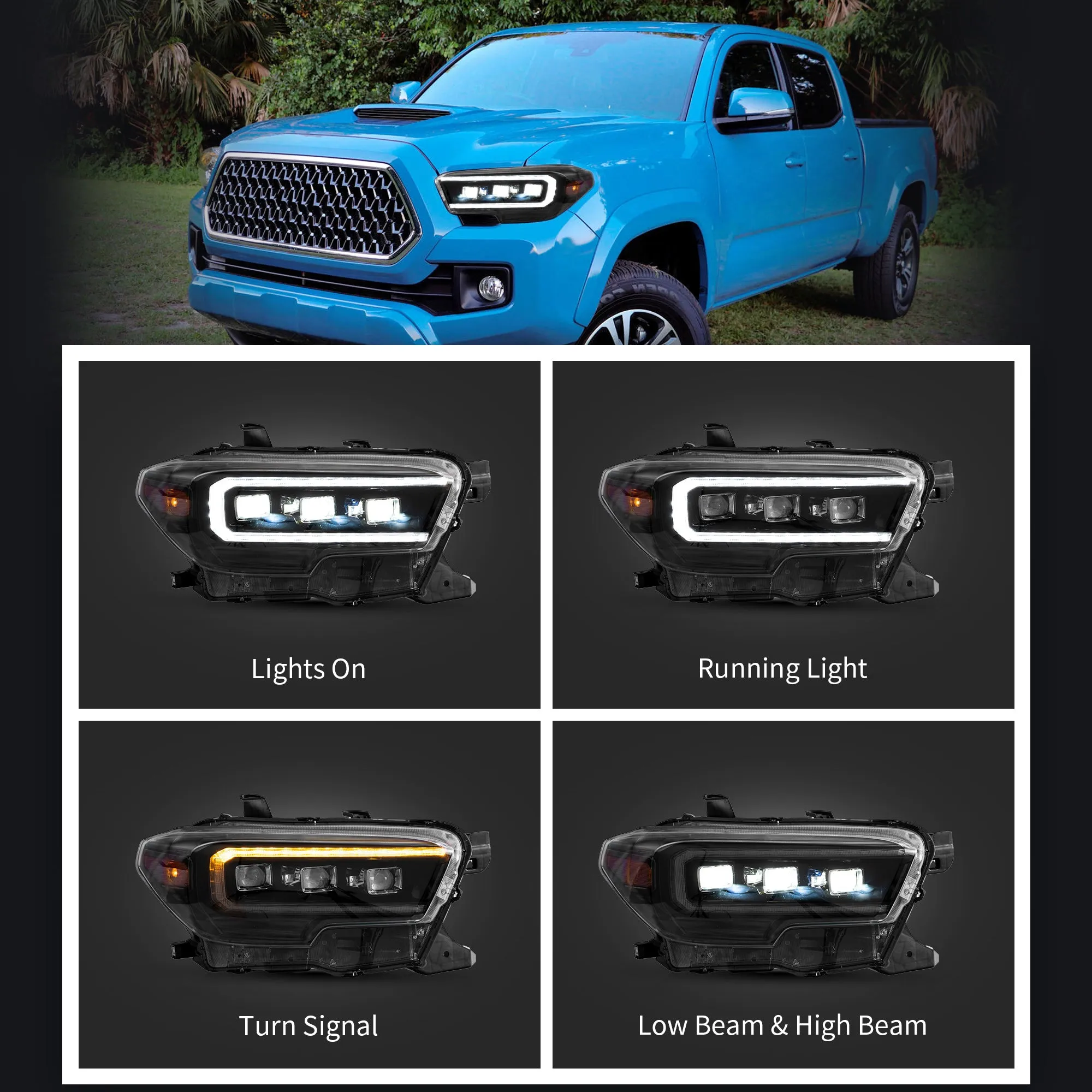 VLAND LED Matrix Projector Headlights For Toyota Tacoma N300 2015-2023 [DOT. SAE.]