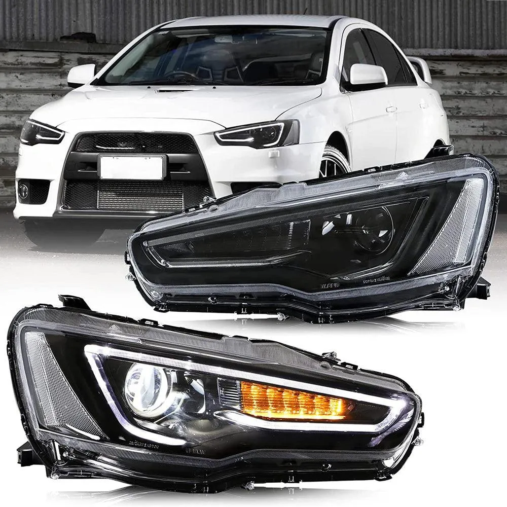 VLAND LED Projector Headlights For Mitsubishi Lancer GT EVO X 2008-2018 with Sequential Indicators